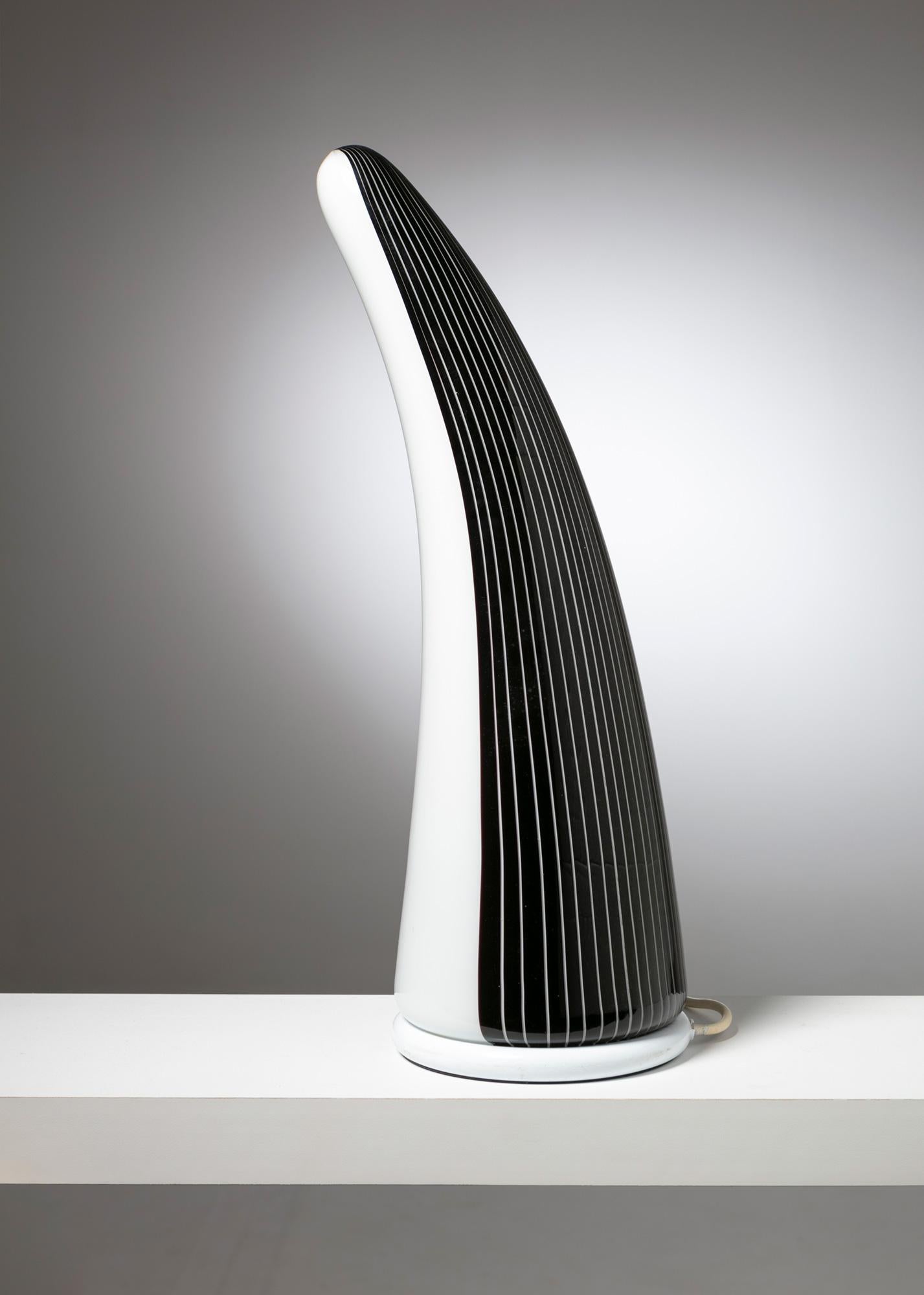 Italian Murano Glass Black and White Table Lamp by Res, Italy, 1980s For Sale