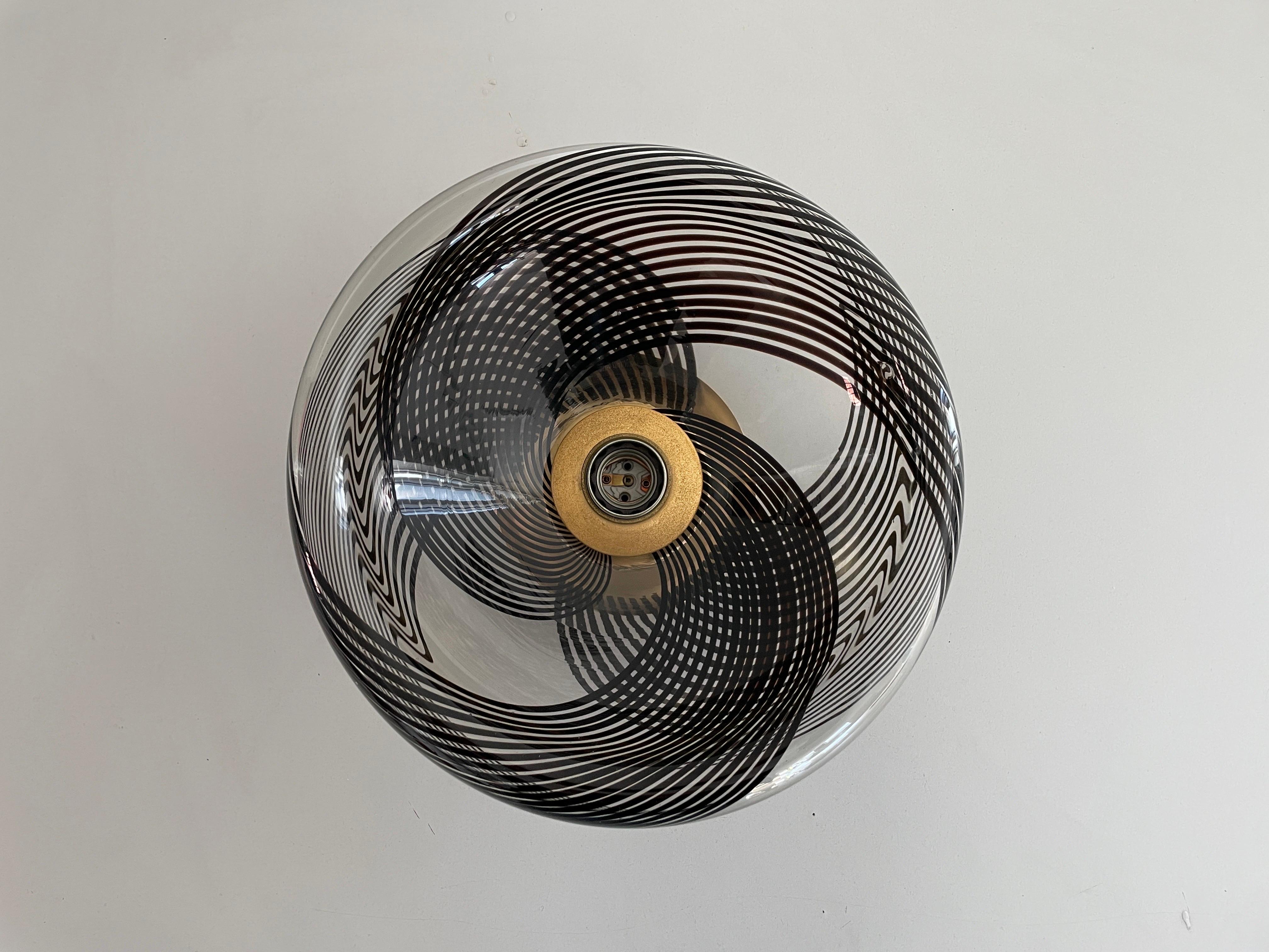 Lámpara de techo empotrada de cristal de Murano negro, años 60, Italia Moderno de mediados de siglo en venta