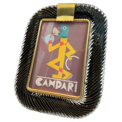 Murano Glass Black Picture Frame and Brass Details Italian