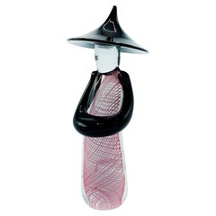 Cristal de Murano Negro Rosa Latticino Remolino Cinta Twist Vintage Figura China Hombre