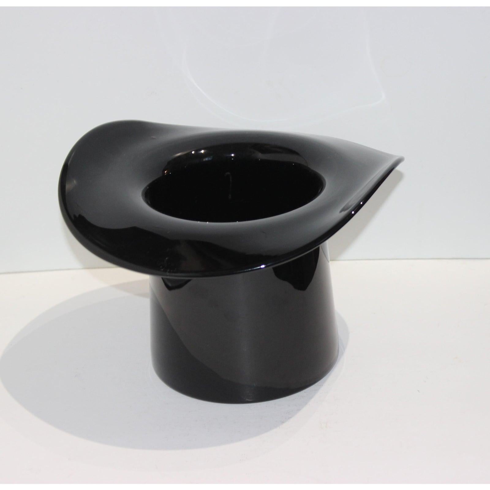 Hand-Crafted Murano Glass Black Top Hat Ice Bucket