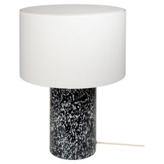 Murano Glass Black & White Pillar Lamp with Linen Lampshade by Stories of Italy