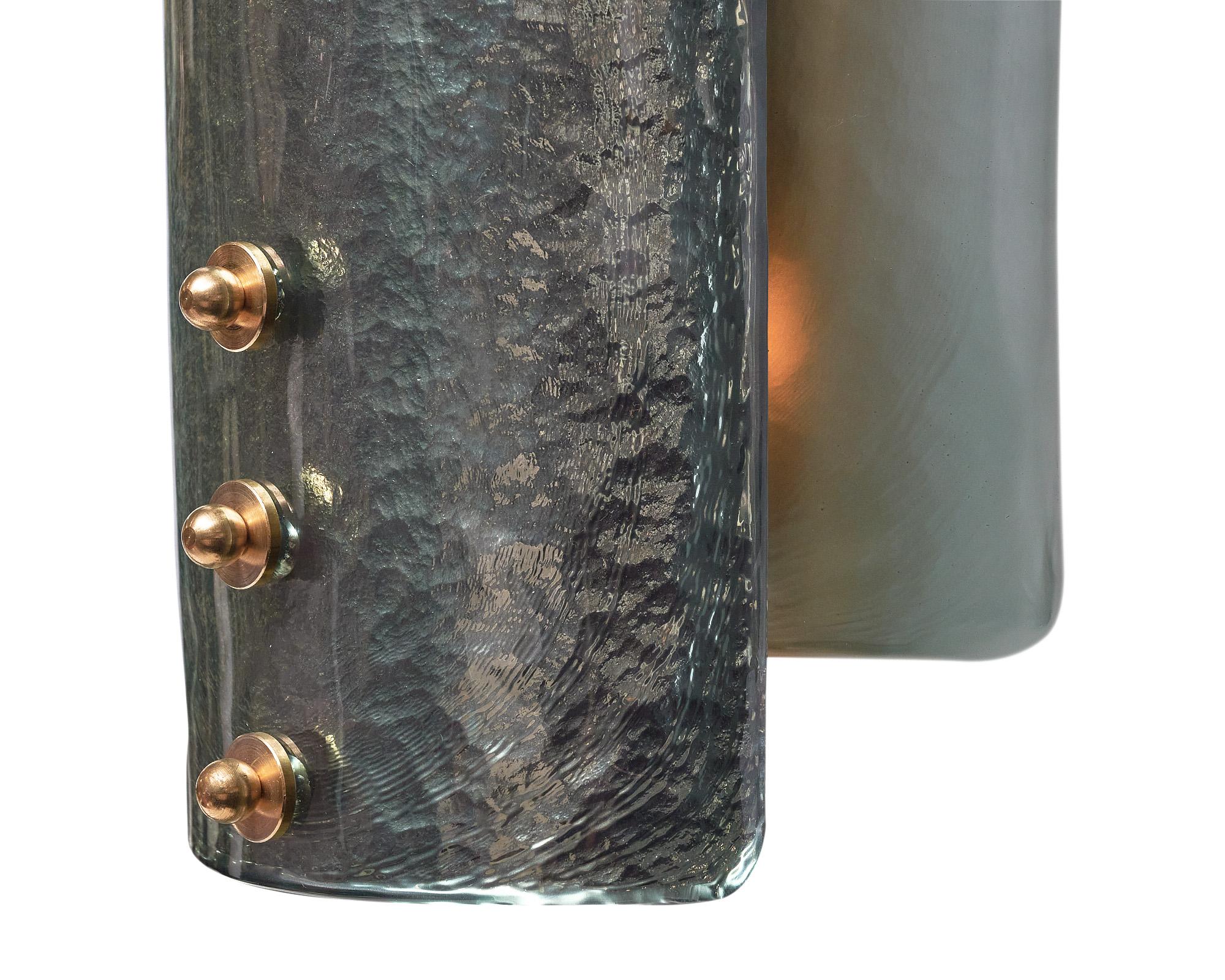 Brass Murano Glass “Bleu Pétrole” Sconces For Sale
