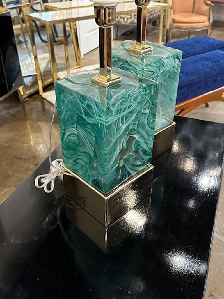 Murano Glass Block Lamps In Good Condition For Sale In Dallas, TX
