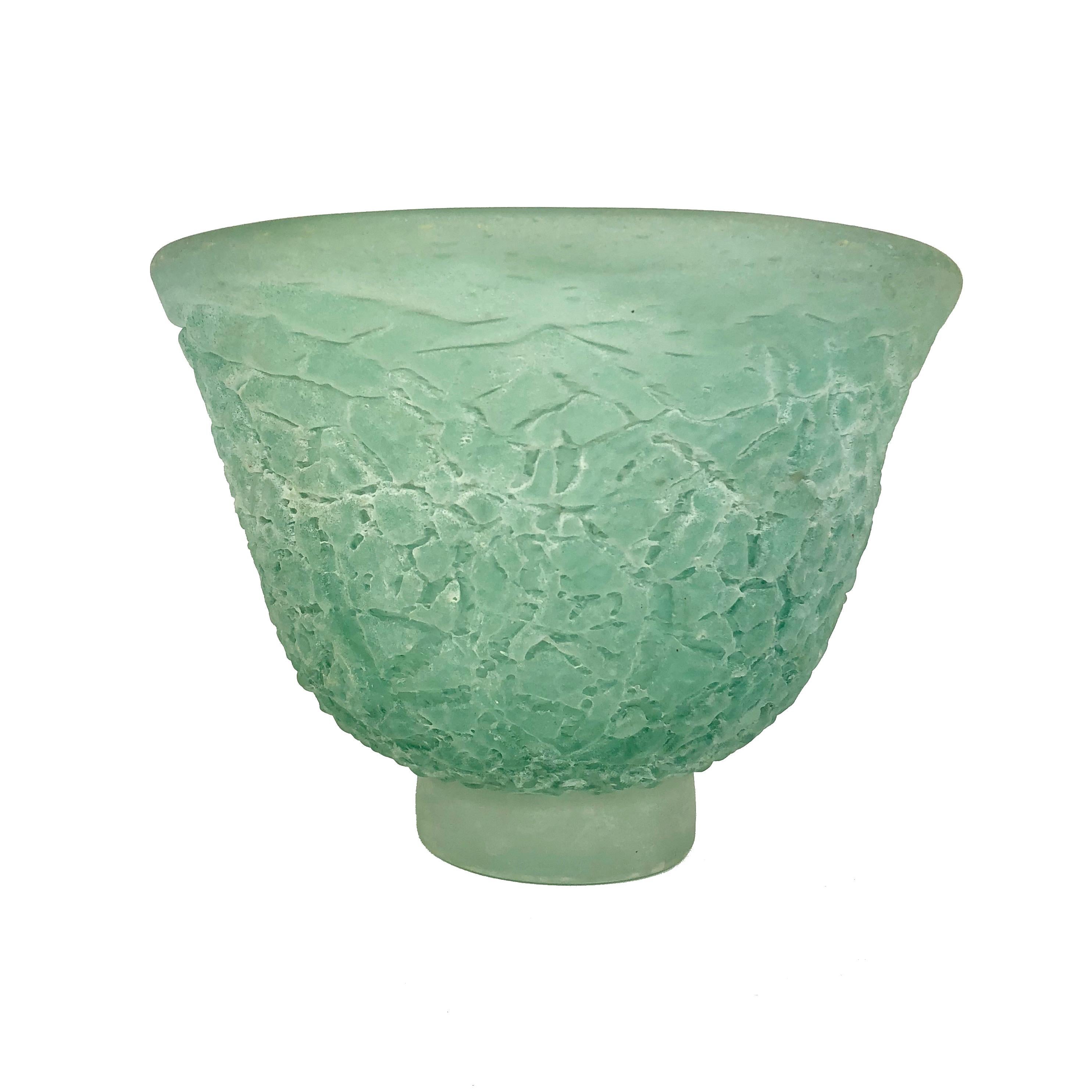 This absolutely gorgeous and monumental signed Italian Murano Cenedese sculptural handblown glass centre piece bowl is of the scavo technique. It is from the 1980s. The luscious color of the light turquoise mixed in with patches of light black or