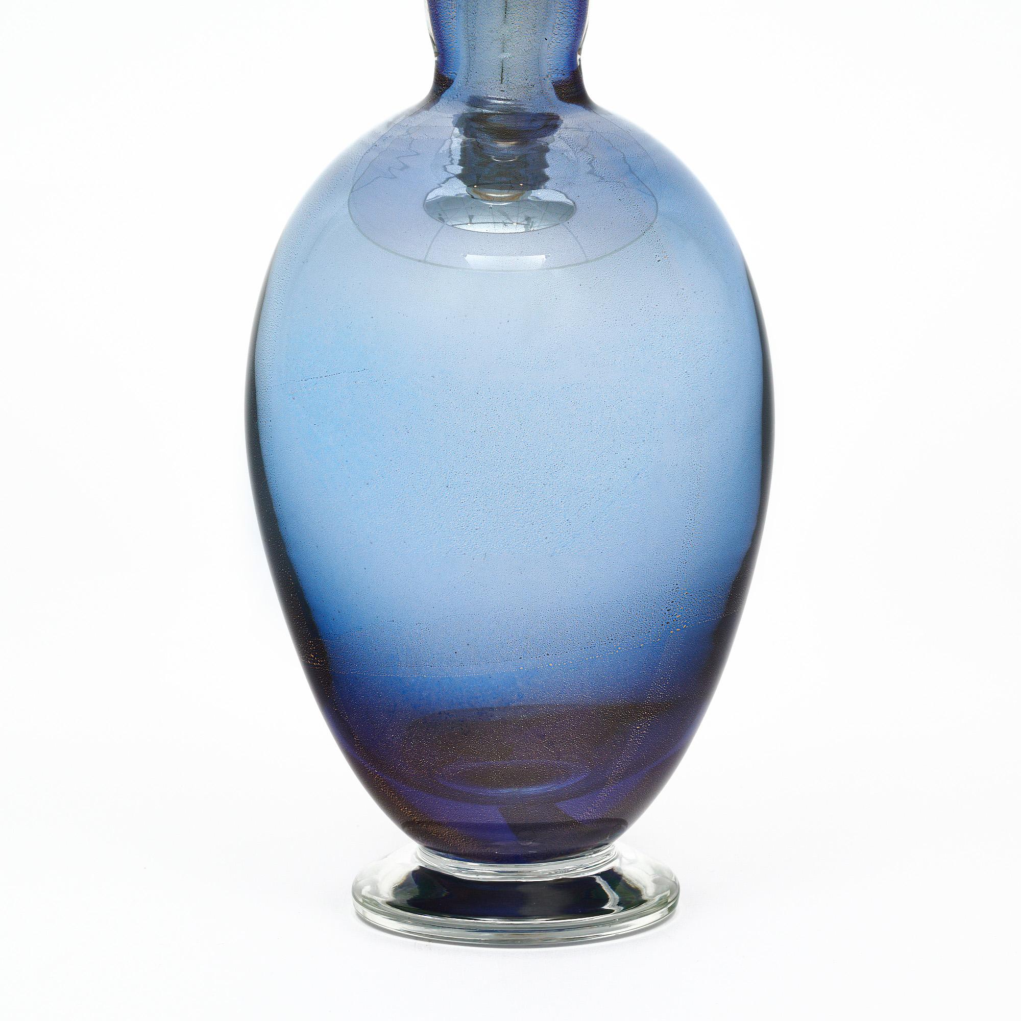 Mid-Century Modern Murano Glass Blue and Avventurina Lamps For Sale