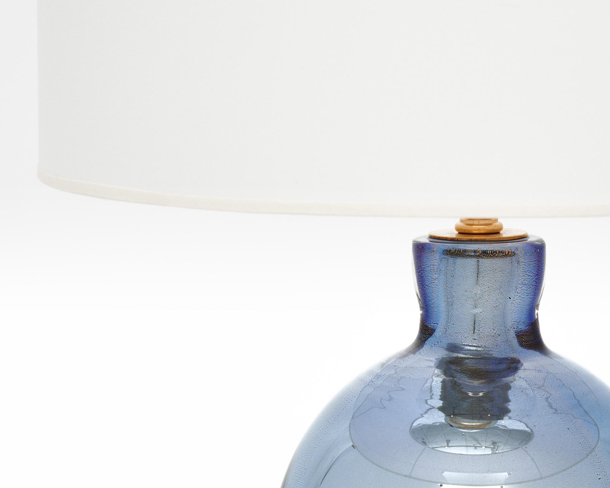 Italian Murano Glass Blue and Avventurina Lamps For Sale