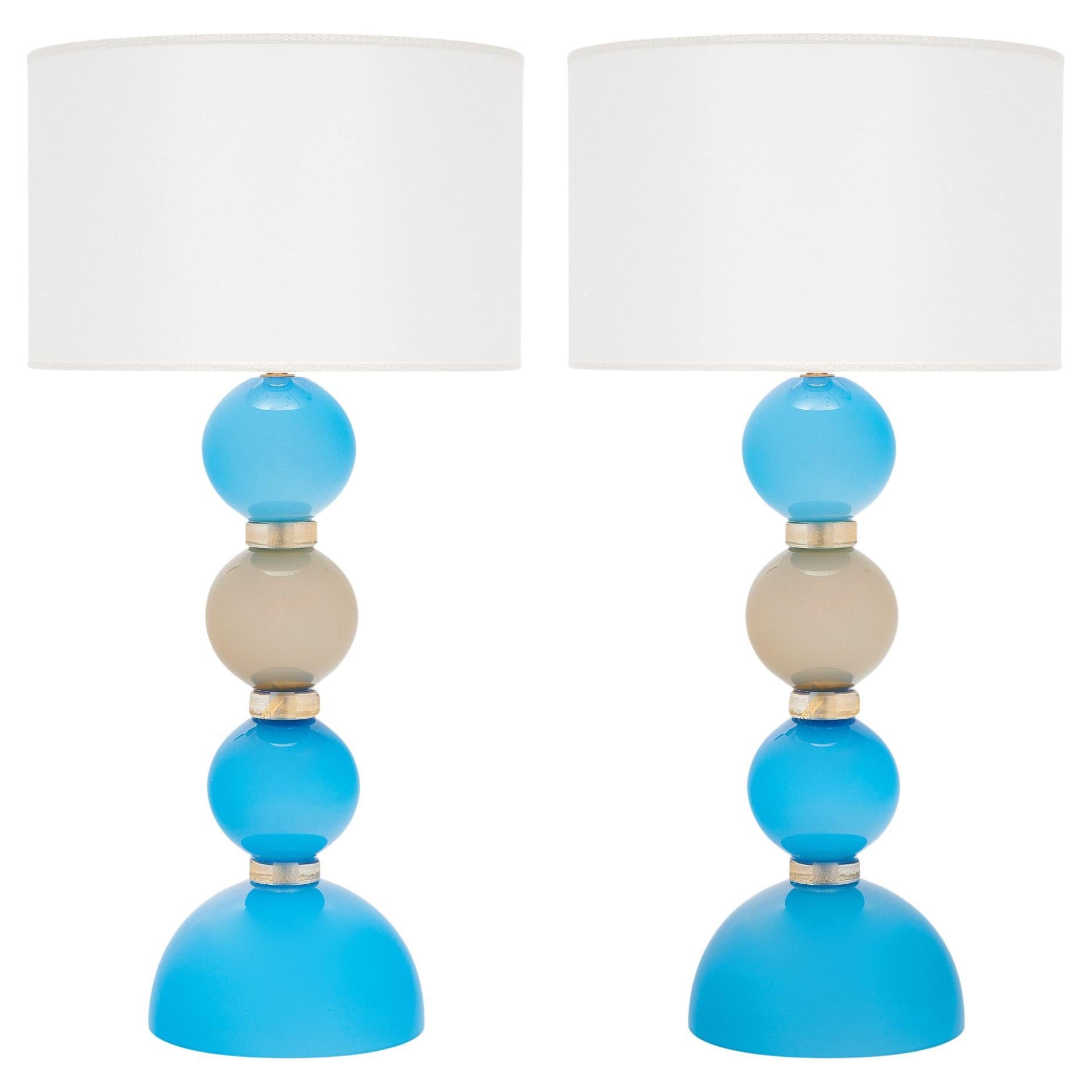 Murano Glass Blue and Gray Lamps