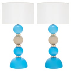 Lámparas de cristal de Murano azul y gris