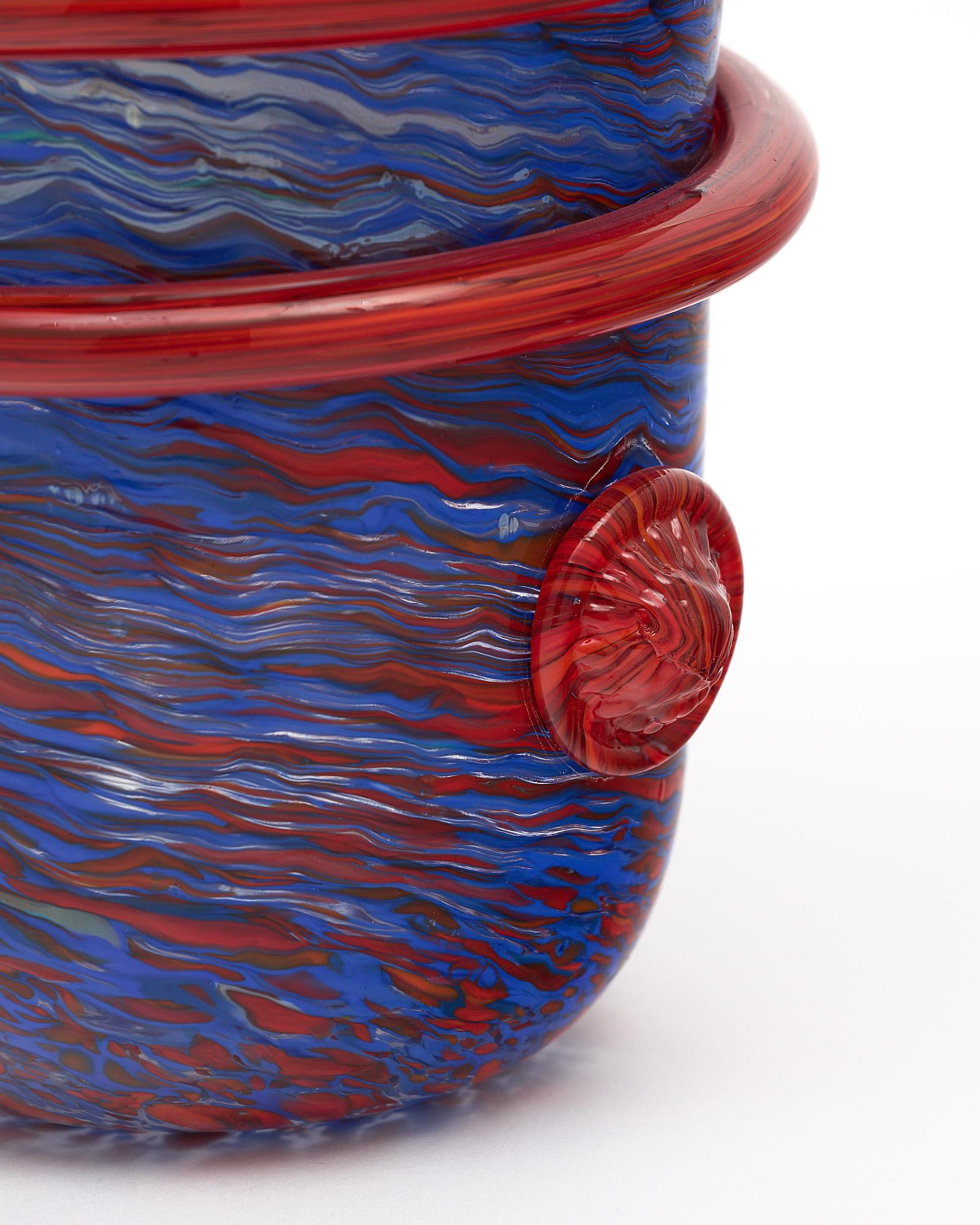 Murano Glass Blue and Red Vase For Sale 1