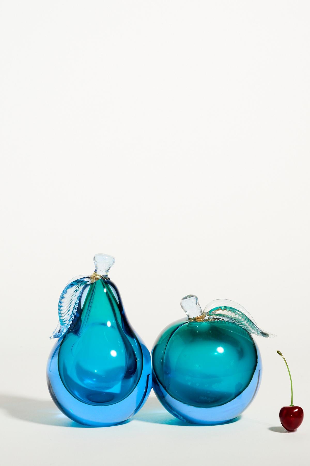 Murano Glass Blue Apple and Pear Bookends 6