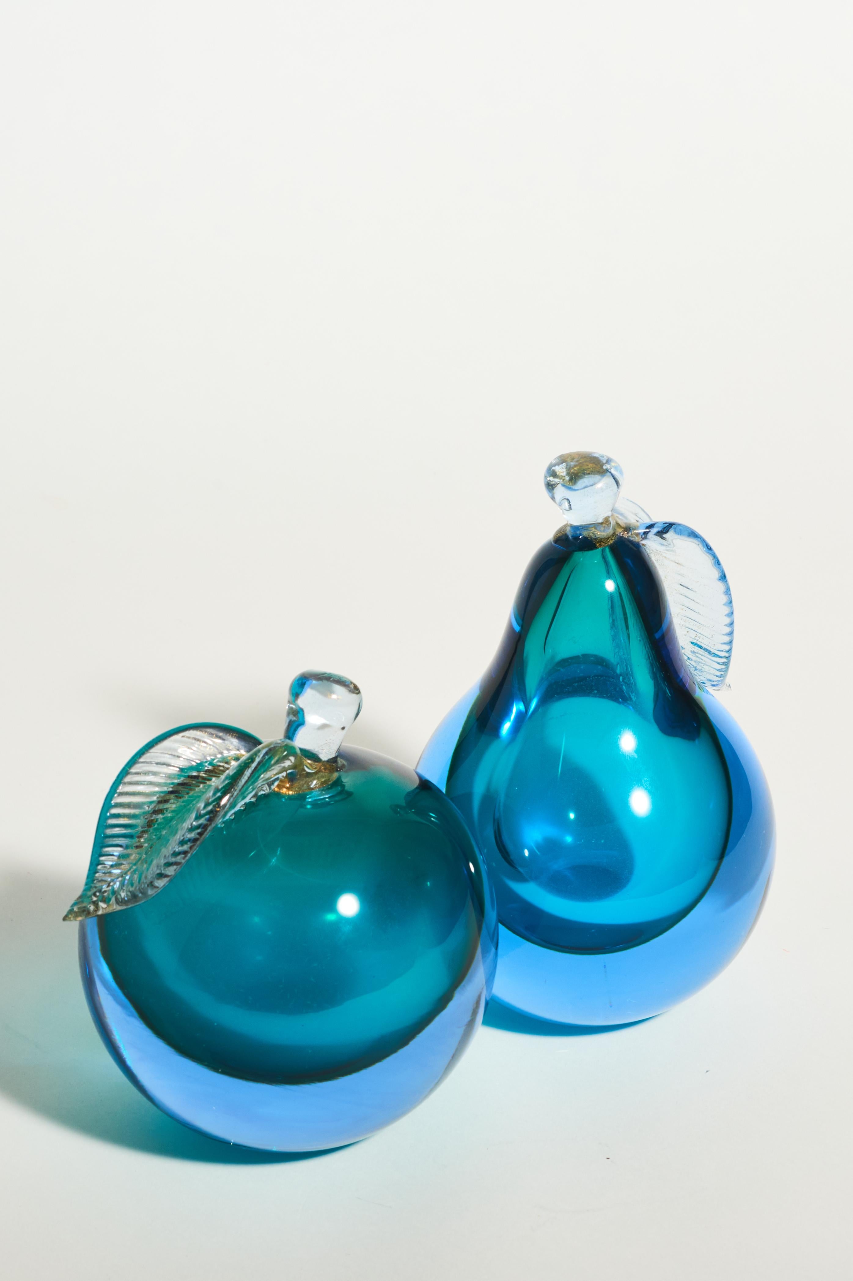 Murano Glass Blue Apple and Pear Bookends In Good Condition In New York, NY