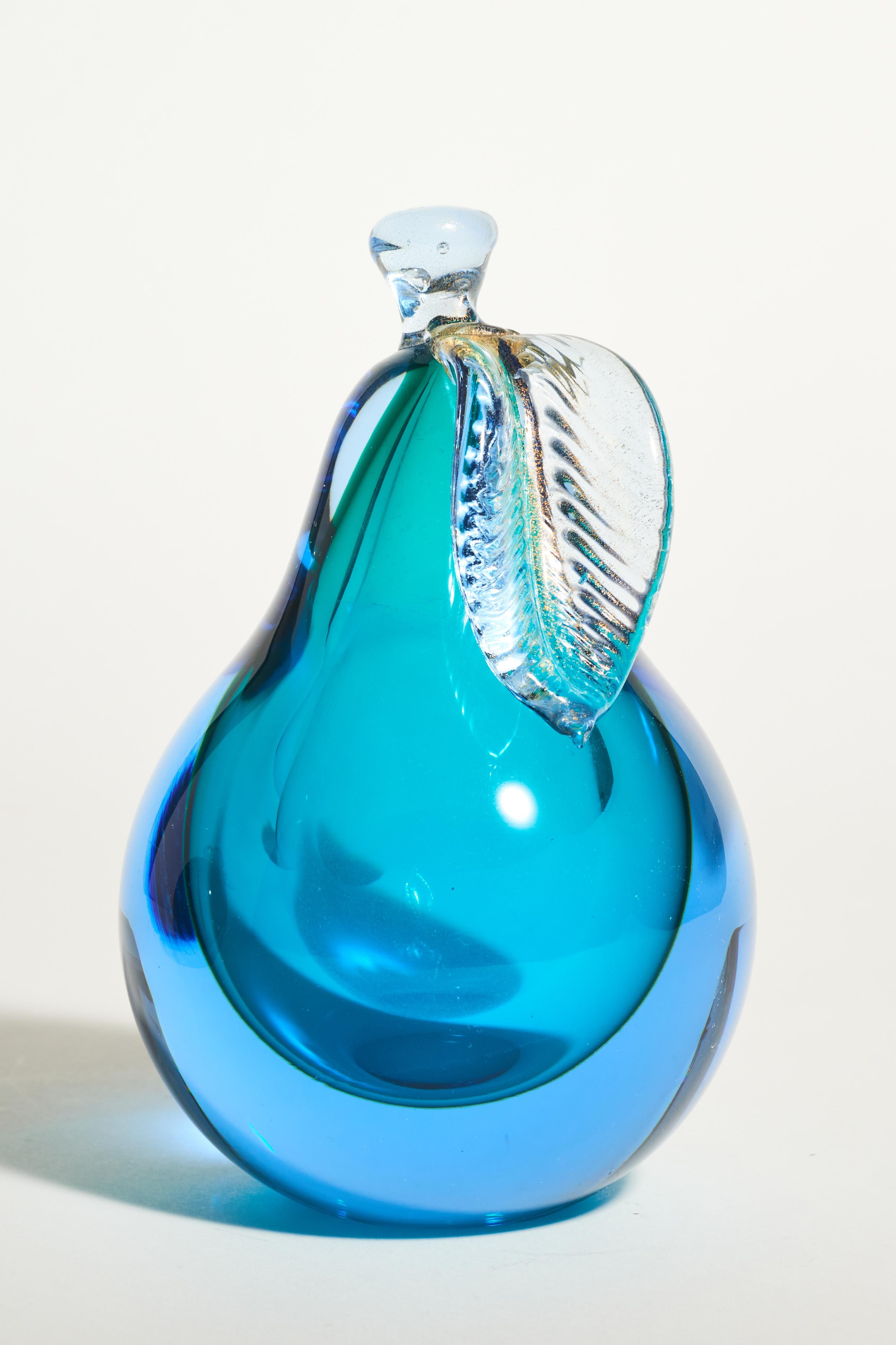 Murano Glass Blue Apple and Pear Bookends 1