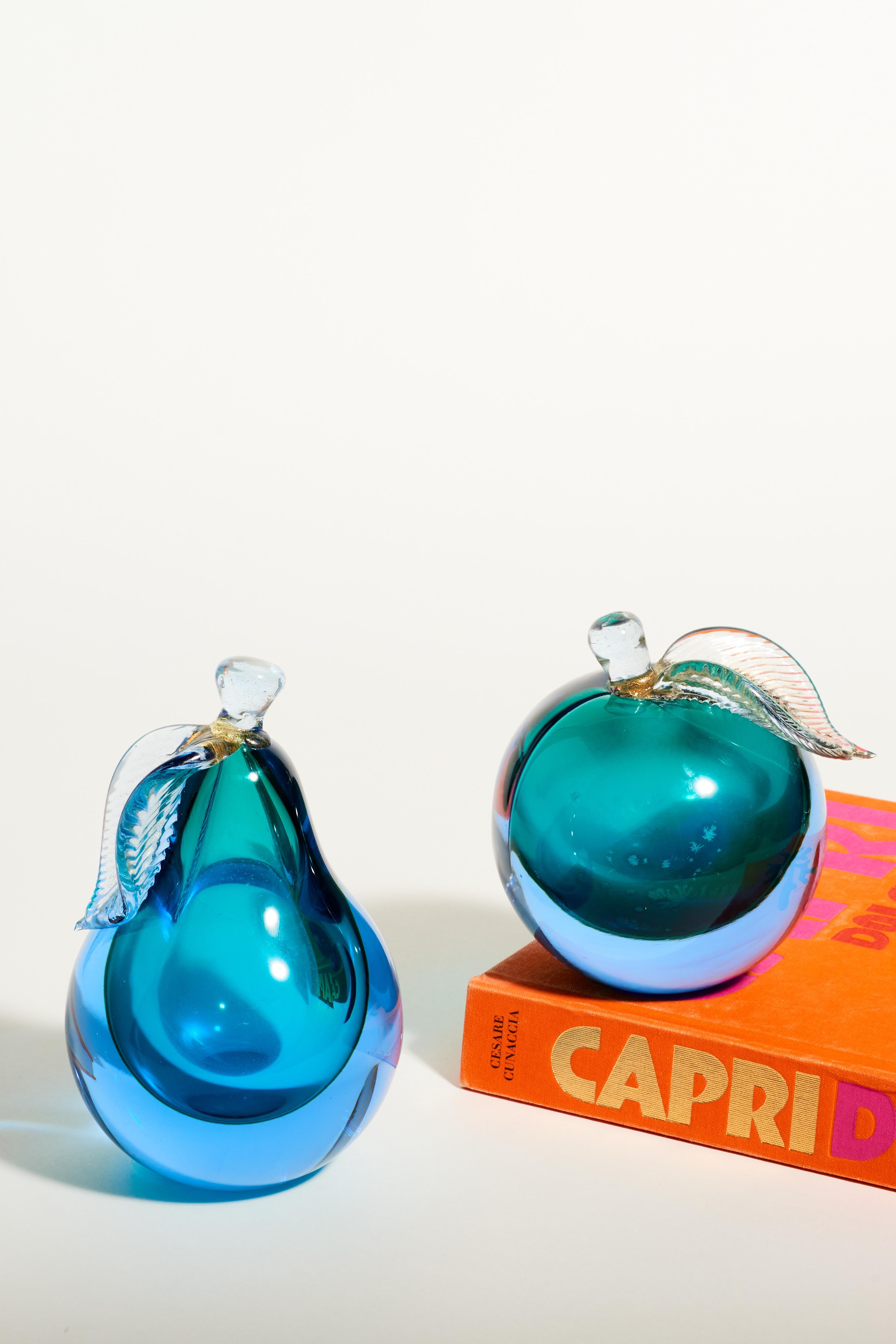 Murano Glass Blue Apple and Pear Bookends 2