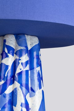 Murano Glass Blue Bucket Lamp with Cotton Lampshade by Stories of Italy