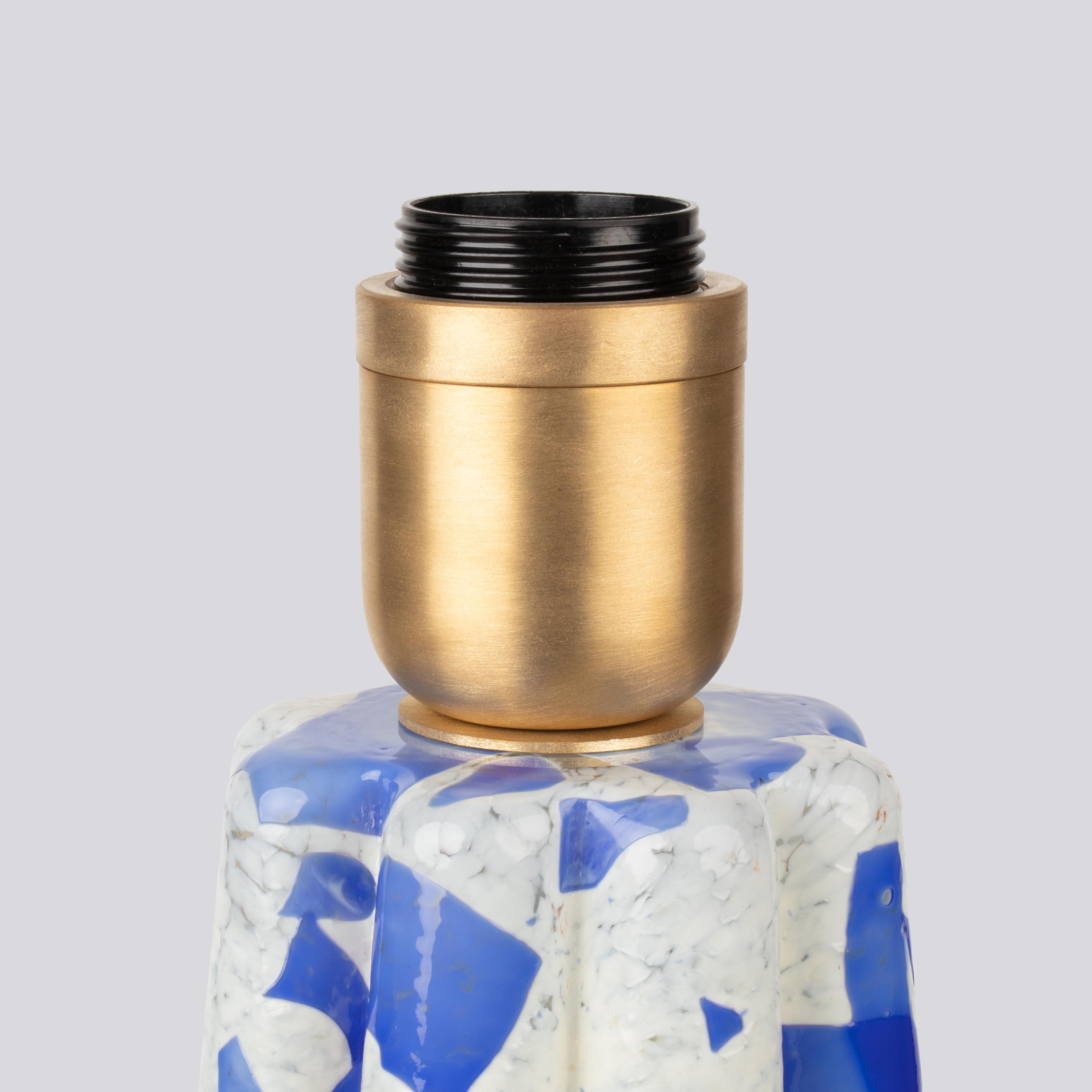 italien Lampe seau bleu en verre de Murano avec abat-jour en coton par Stories of Italy en vente