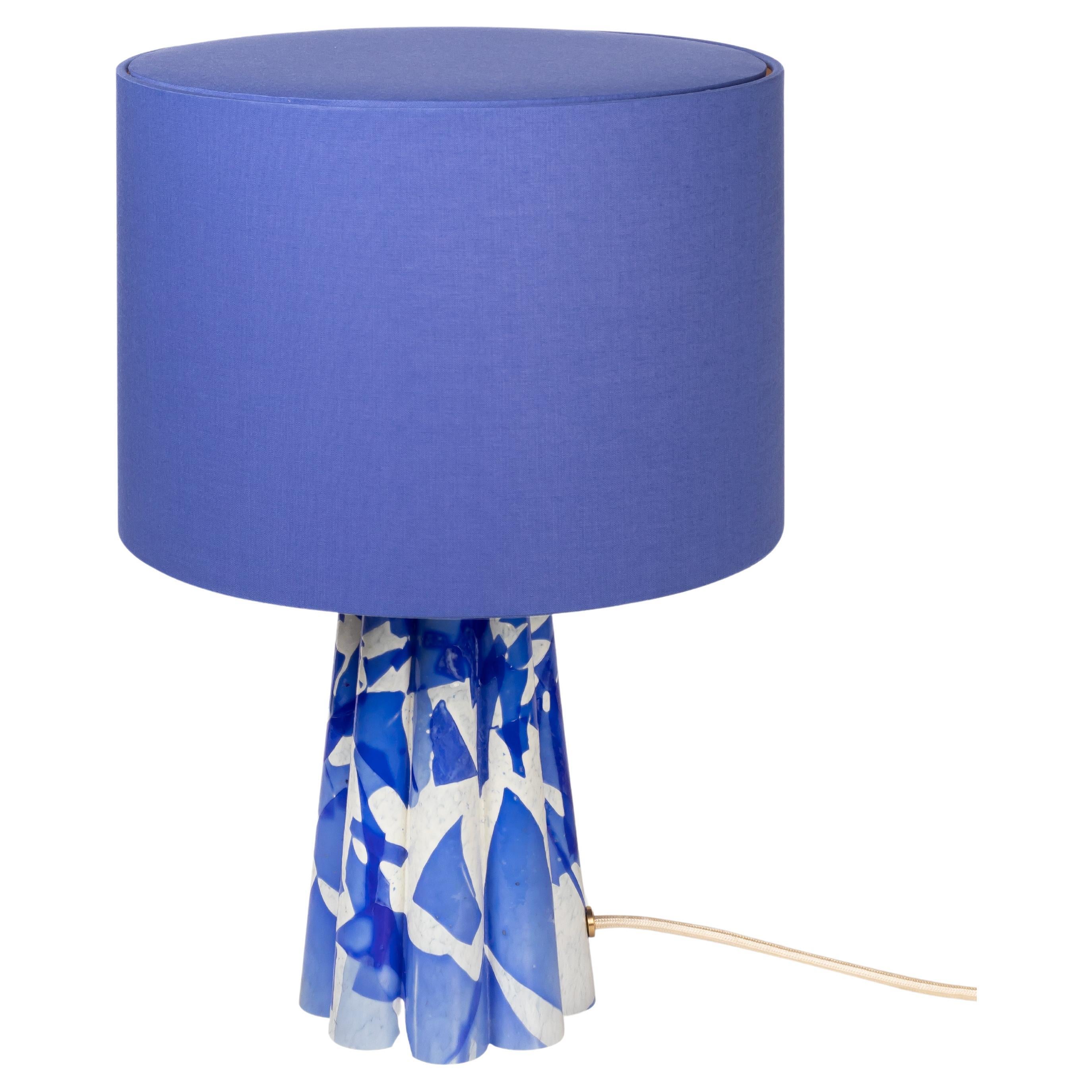 Murano Glass Blue Bucket Lamp with Cotton Lampshade by Stories of Italy For Sale