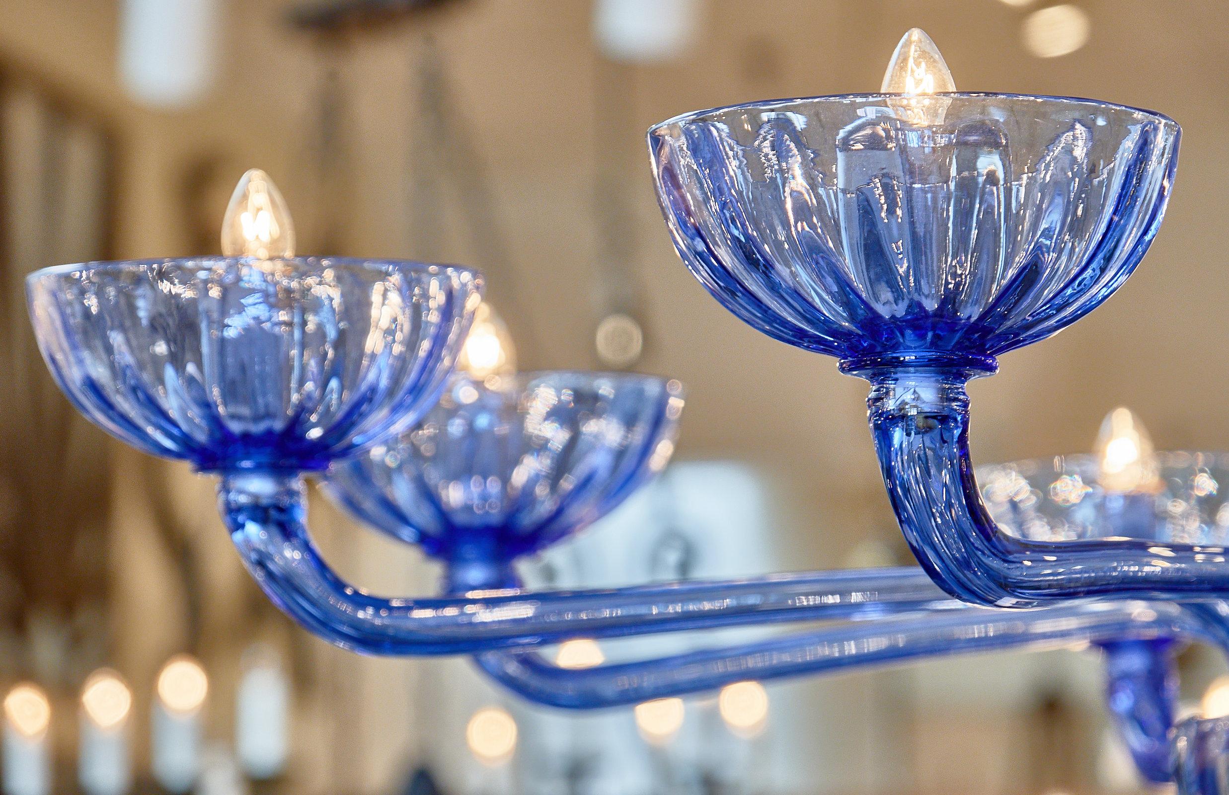 Murano Glass Blue Chandelier In Excellent Condition In Austin, TX