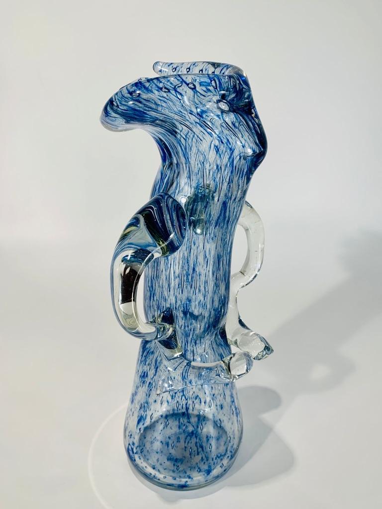 Murano glass blue circa 1950 tree sculptural vase In Good Condition For Sale In Rio De Janeiro, RJ