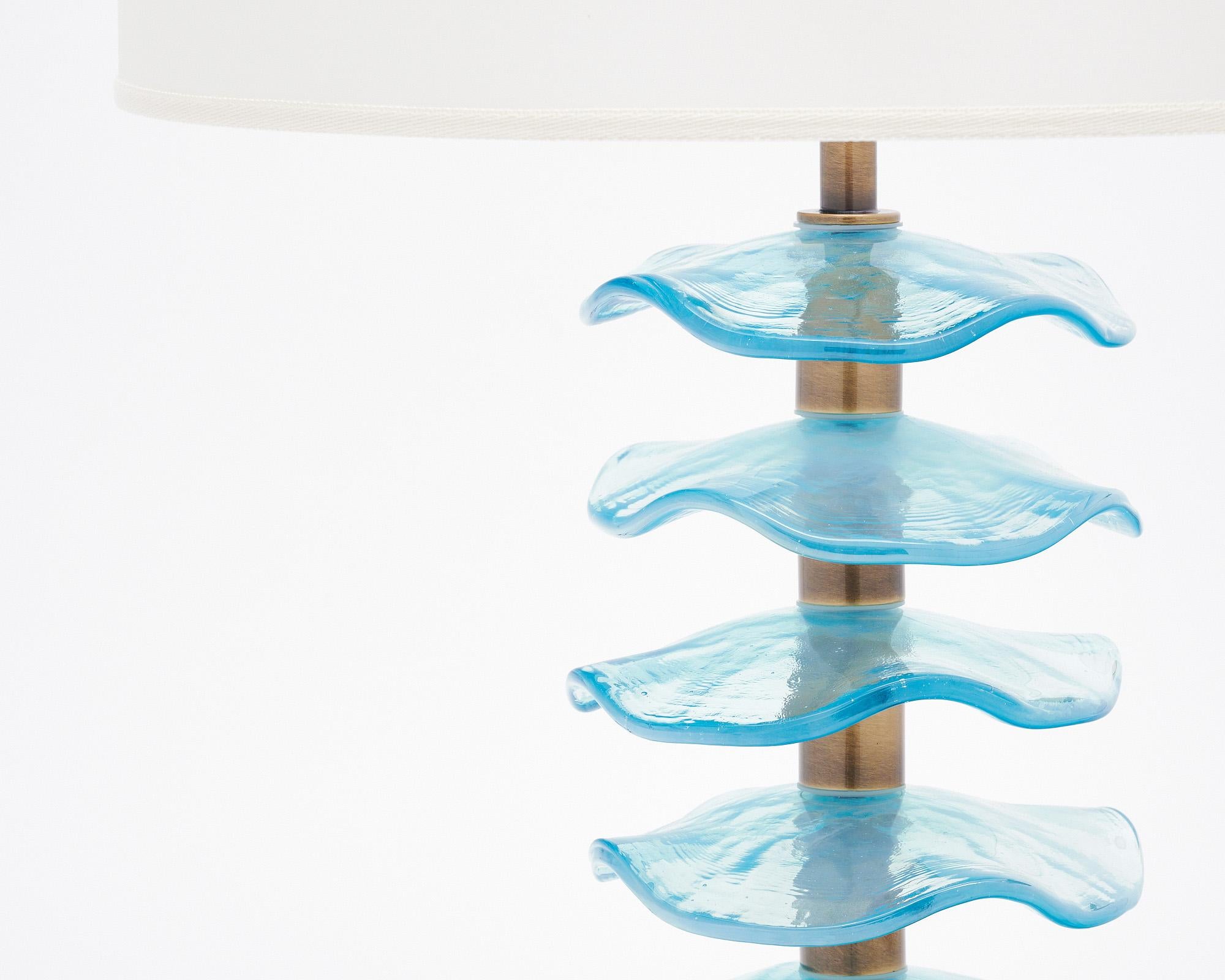 Mid-Century Modern Murano Glass Blue Disc Lamps For Sale