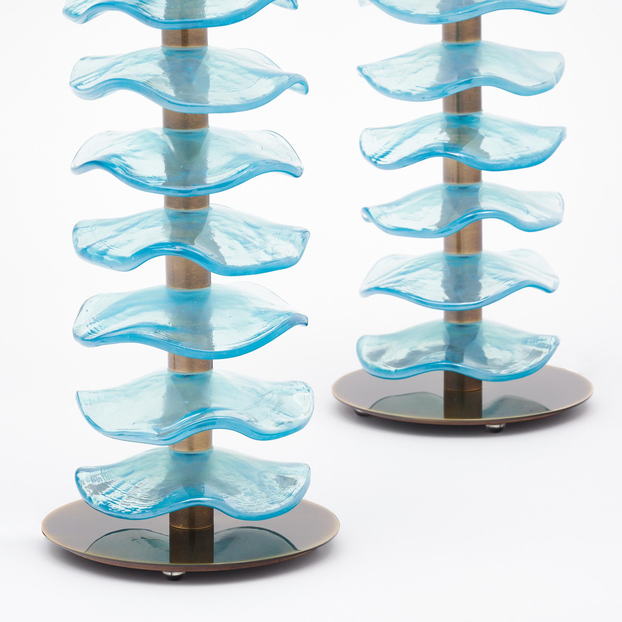 Murano Glass Blue Disc Lamps For Sale 1