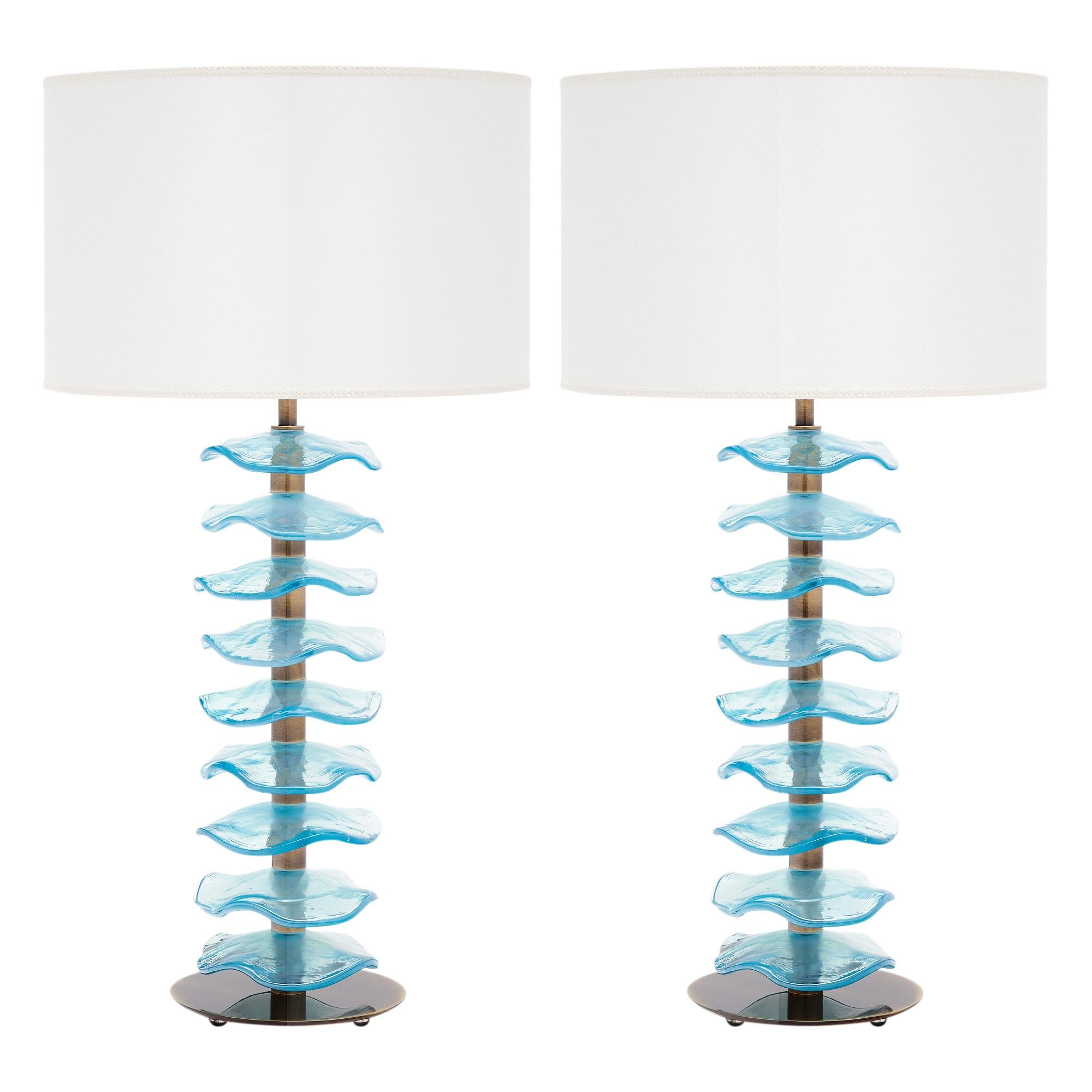 Murano Glass Blue Disc Lamps