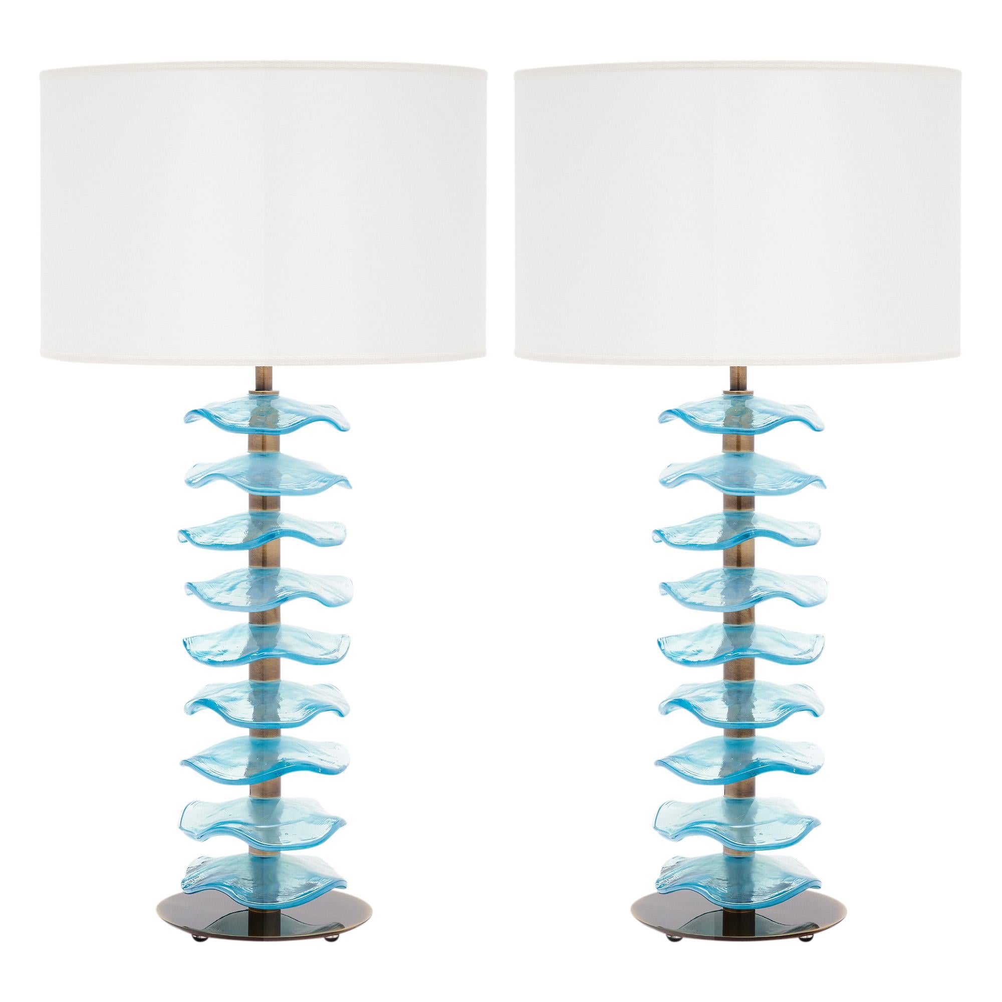 Murano Glass Blue Disc Lamps