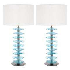 Lámparas de disco azules de cristal de Murano