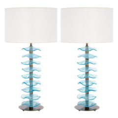 Murano Glass Blue Disc Lamps