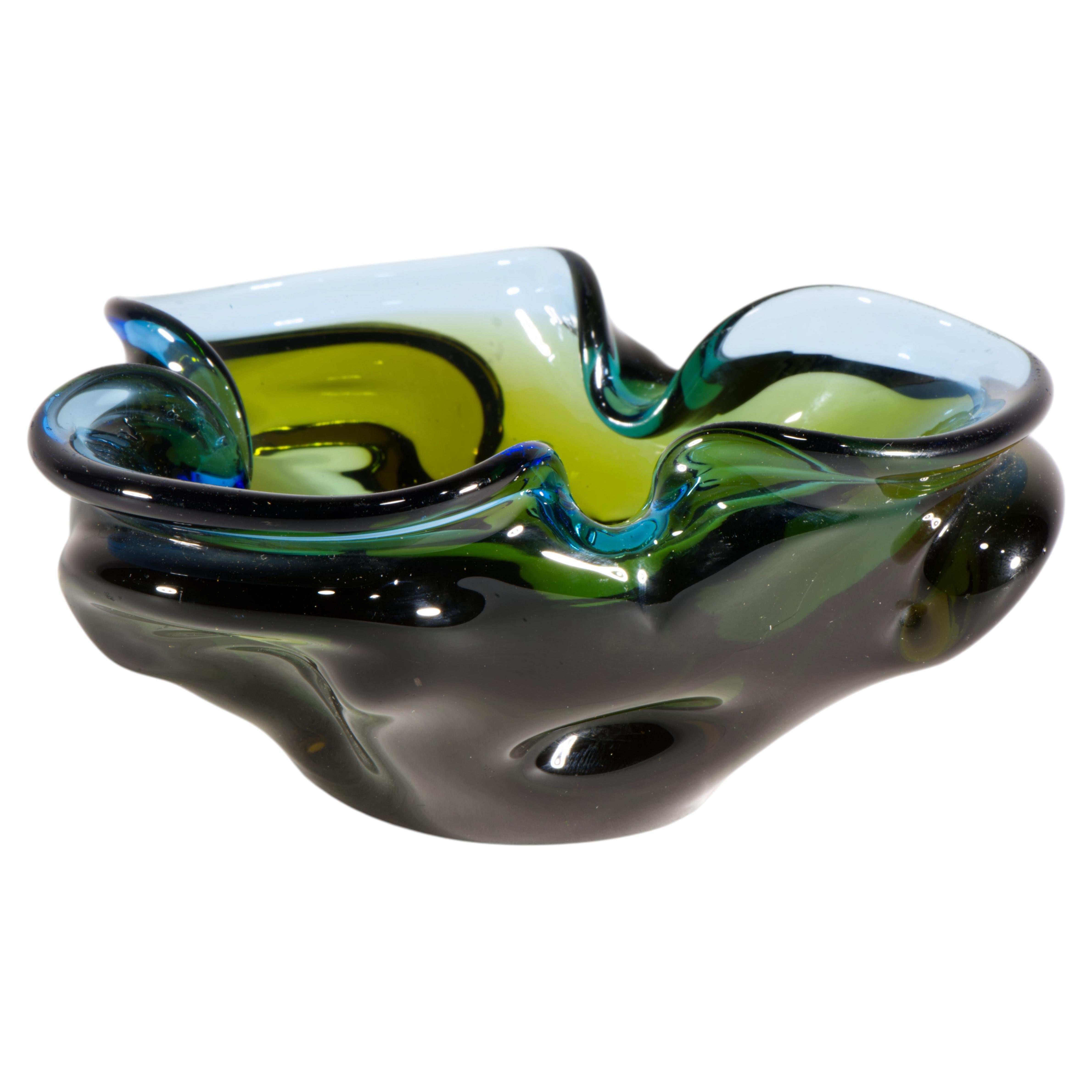 Murano Glass Blue & Green Sommerso Ashtray Bowl, Italy For Sale