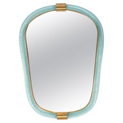 Murano Glass Blue/Green Twisted Rope 'Firenze' Mirror, Barovier e Toso Style