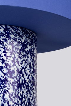 Murano Glass Blue & Ivory Pillar Lamp with Cotton Lampshade by Stories of Italy