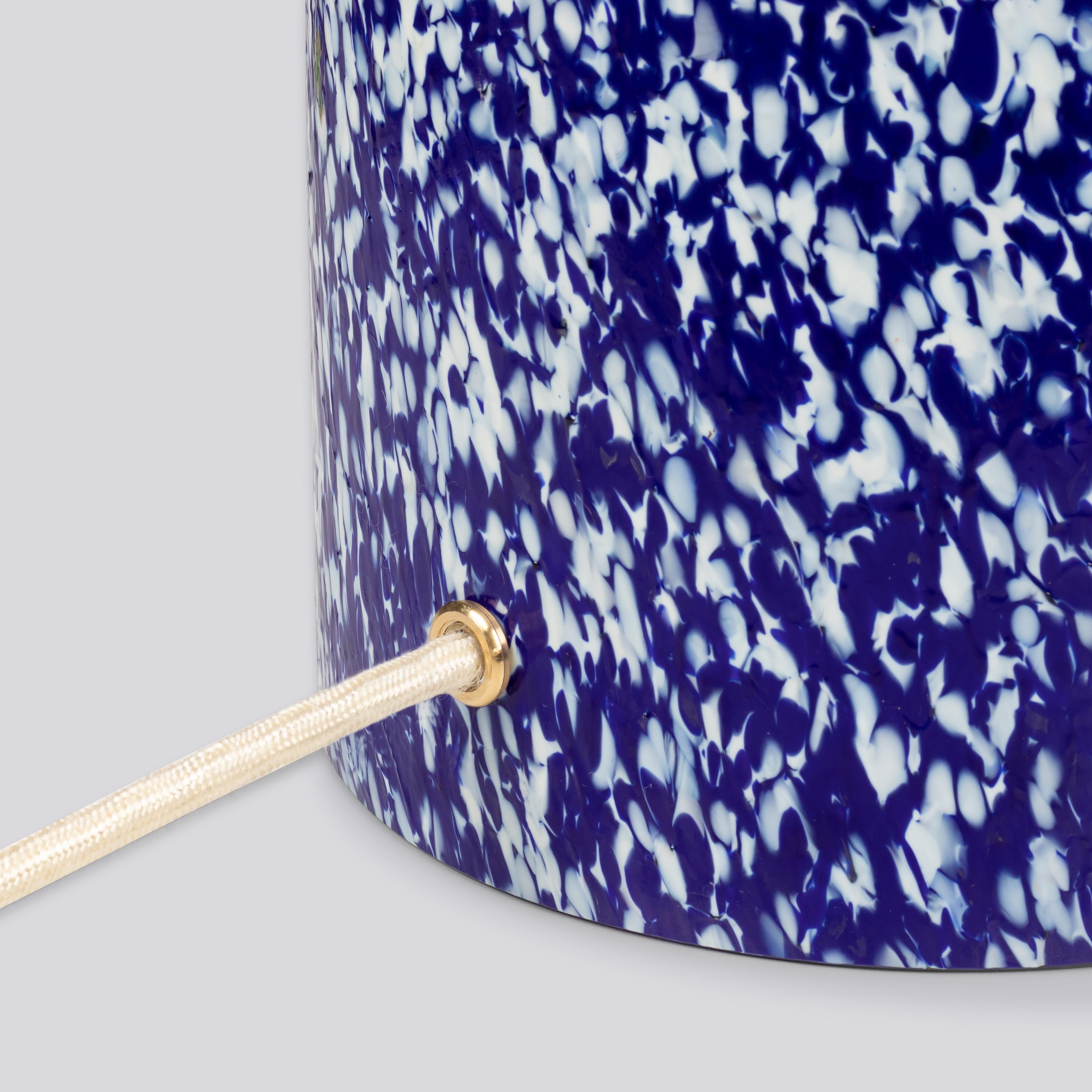 Blaue & elfenbeinfarbene Murano-Glas-Säulenlampe mit Lampenschirm aus Baumwolle von Stories Of Italy (Italienisch) im Angebot