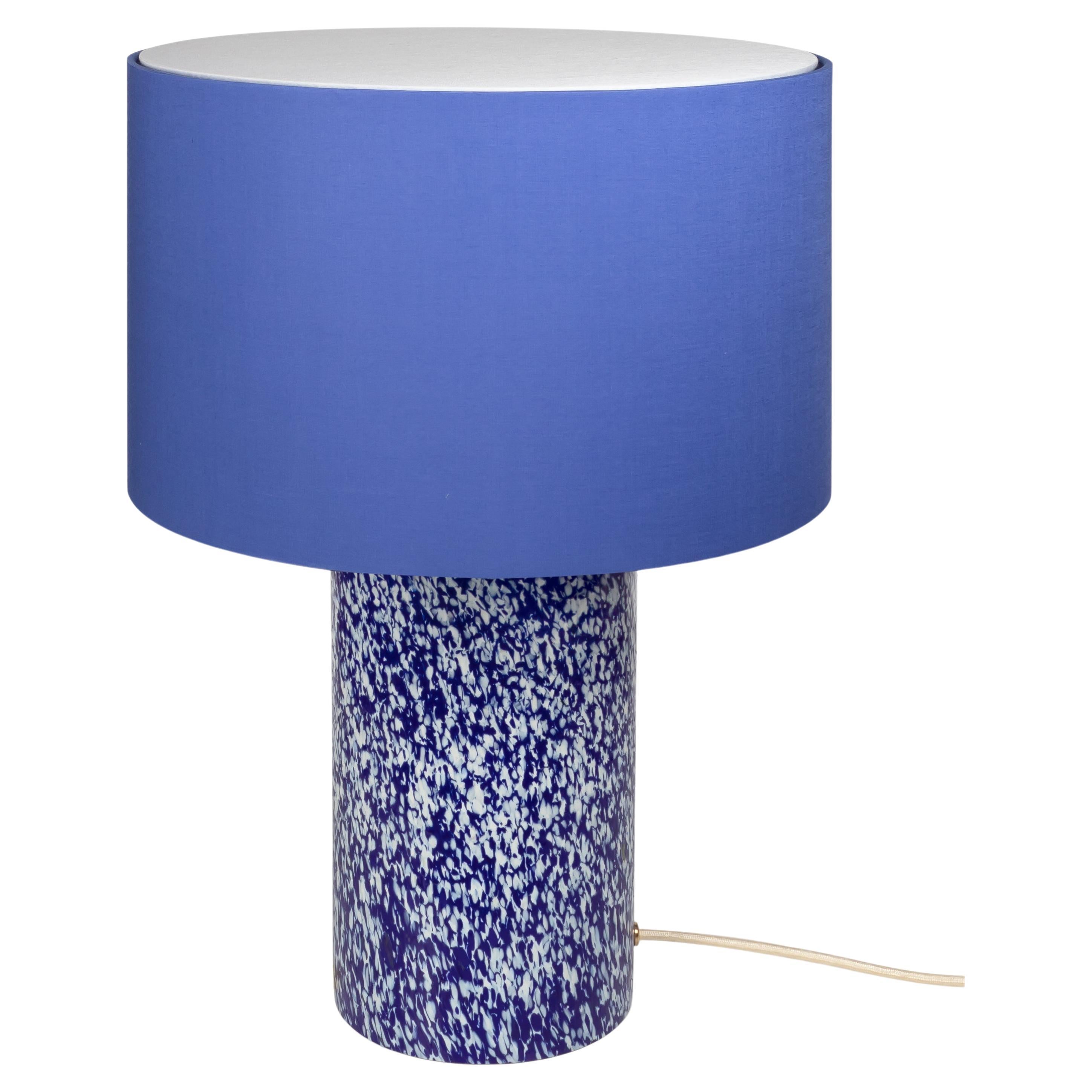 Blaue & elfenbeinfarbene Murano-Glas-Säulenlampe mit Lampenschirm aus Baumwolle von Stories Of Italy im Angebot