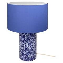 Murano Glass Blue & Ivory Pillar Lamp with Cotton Lampshade by Stories of Italy