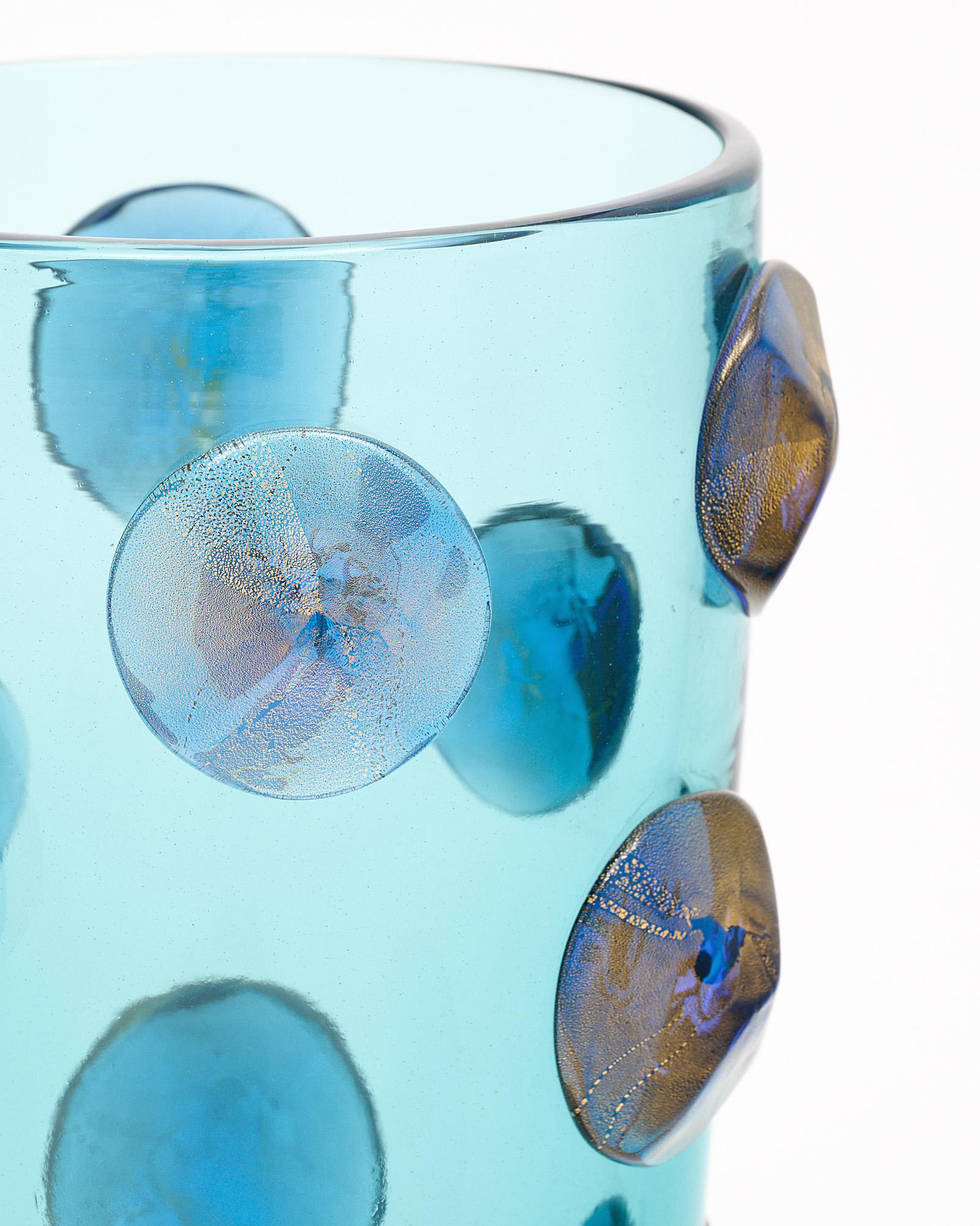 Italian Murano Glass Blue Medallion Vase For Sale