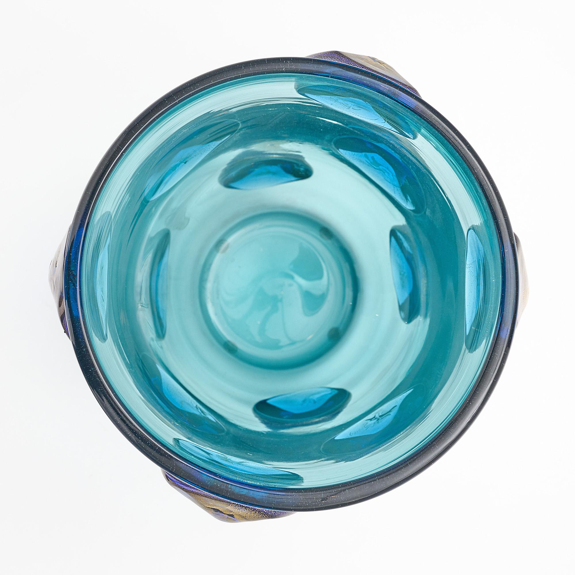 Contemporary Murano Glass Blue Medallion Vase For Sale