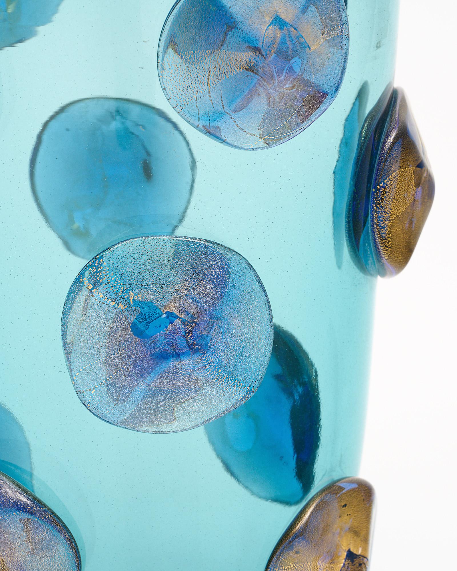 Murano Glass Blue Medallion Vase For Sale 1