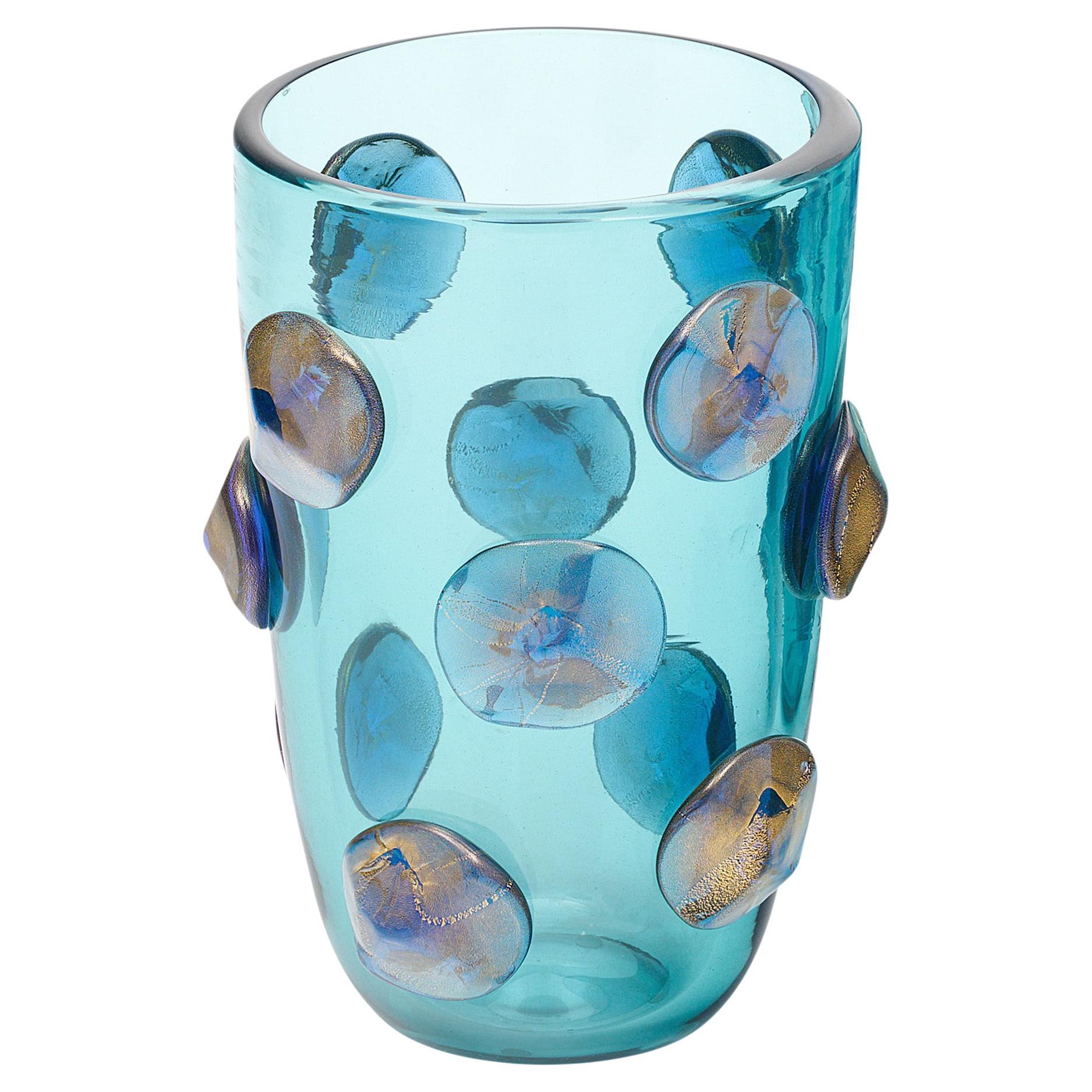 Murano Glass Blue Medallion Vase