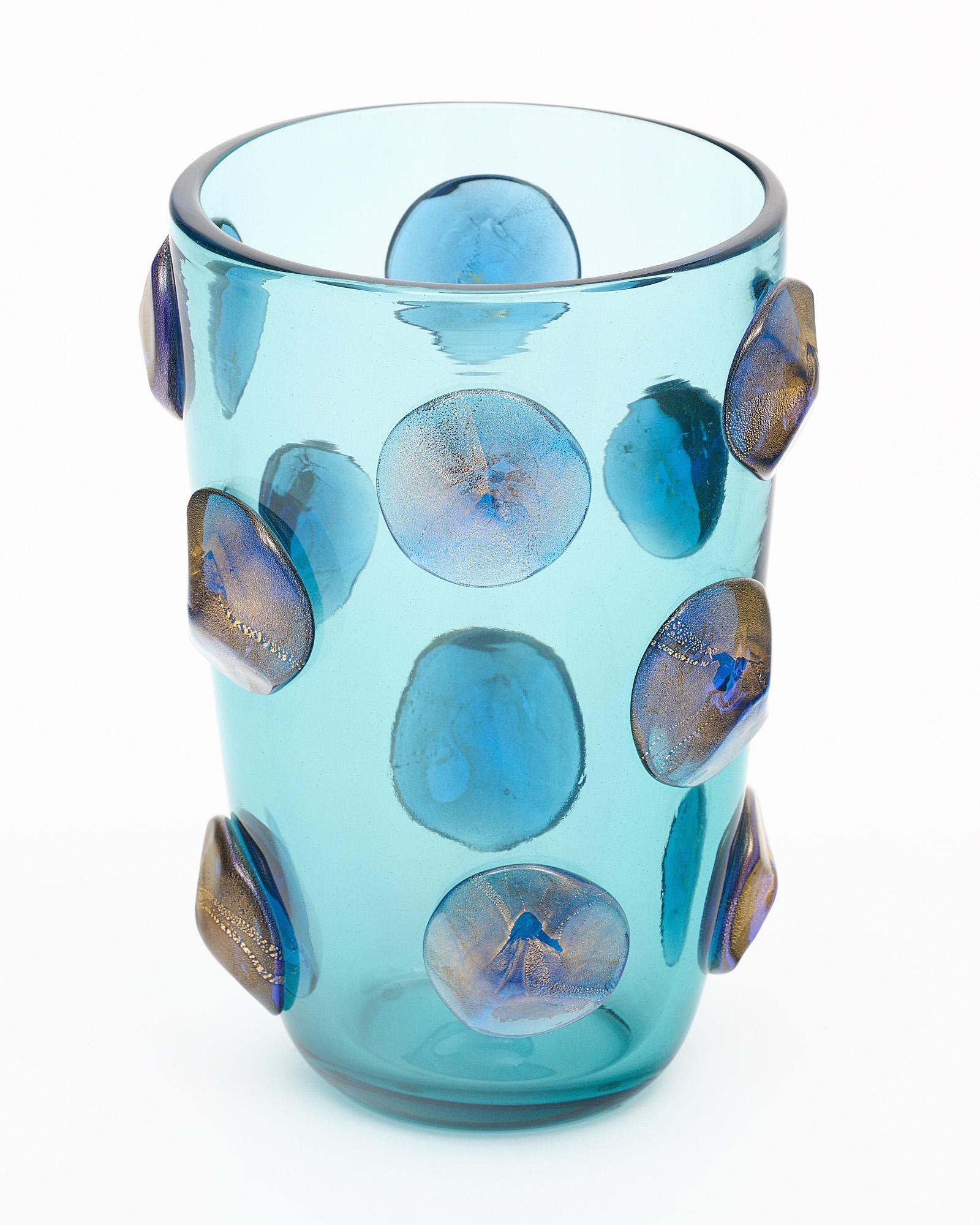 Italian Murano Glass Blue Medallion Vases For Sale