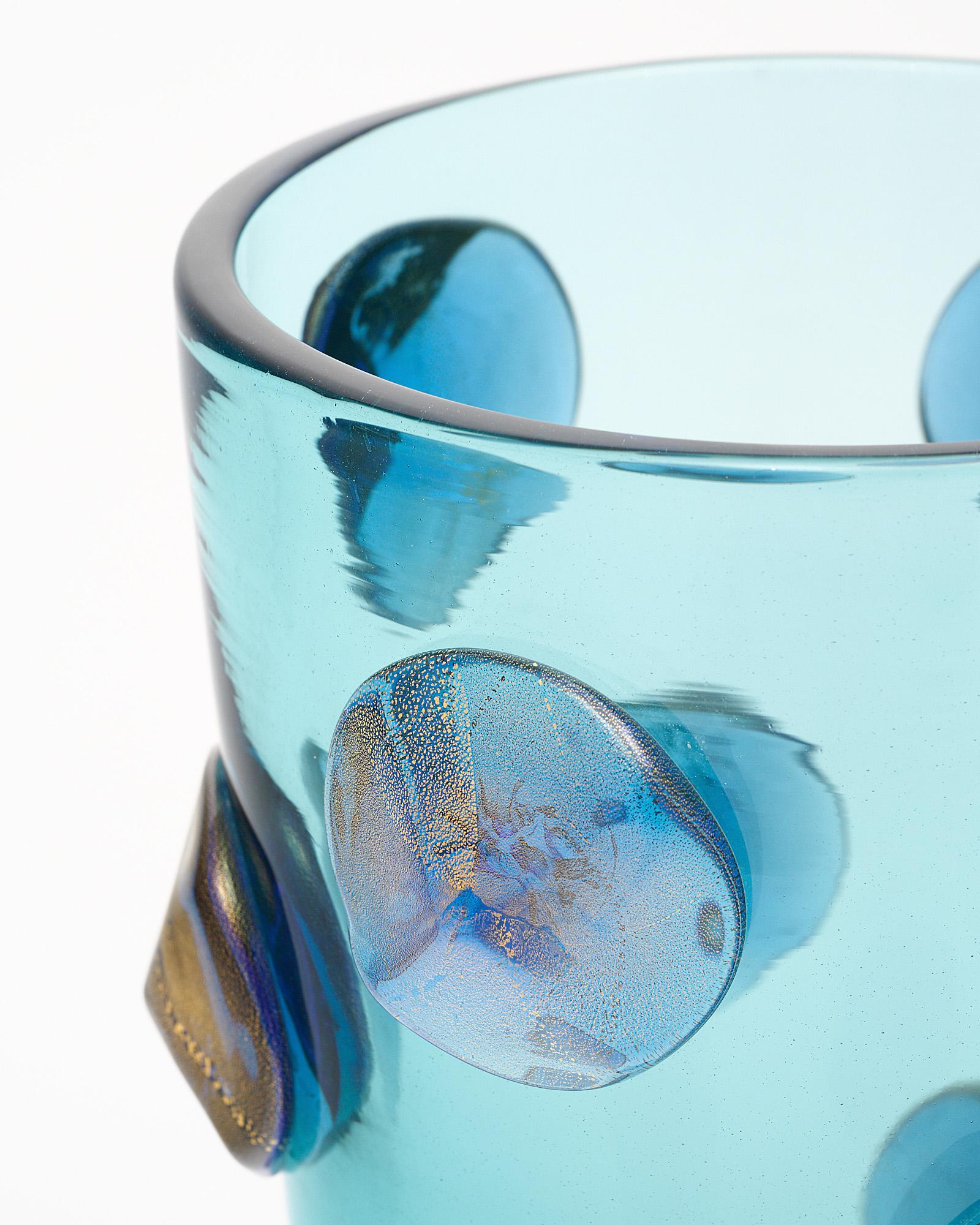 Contemporary Murano Glass Blue Medallion Vases For Sale