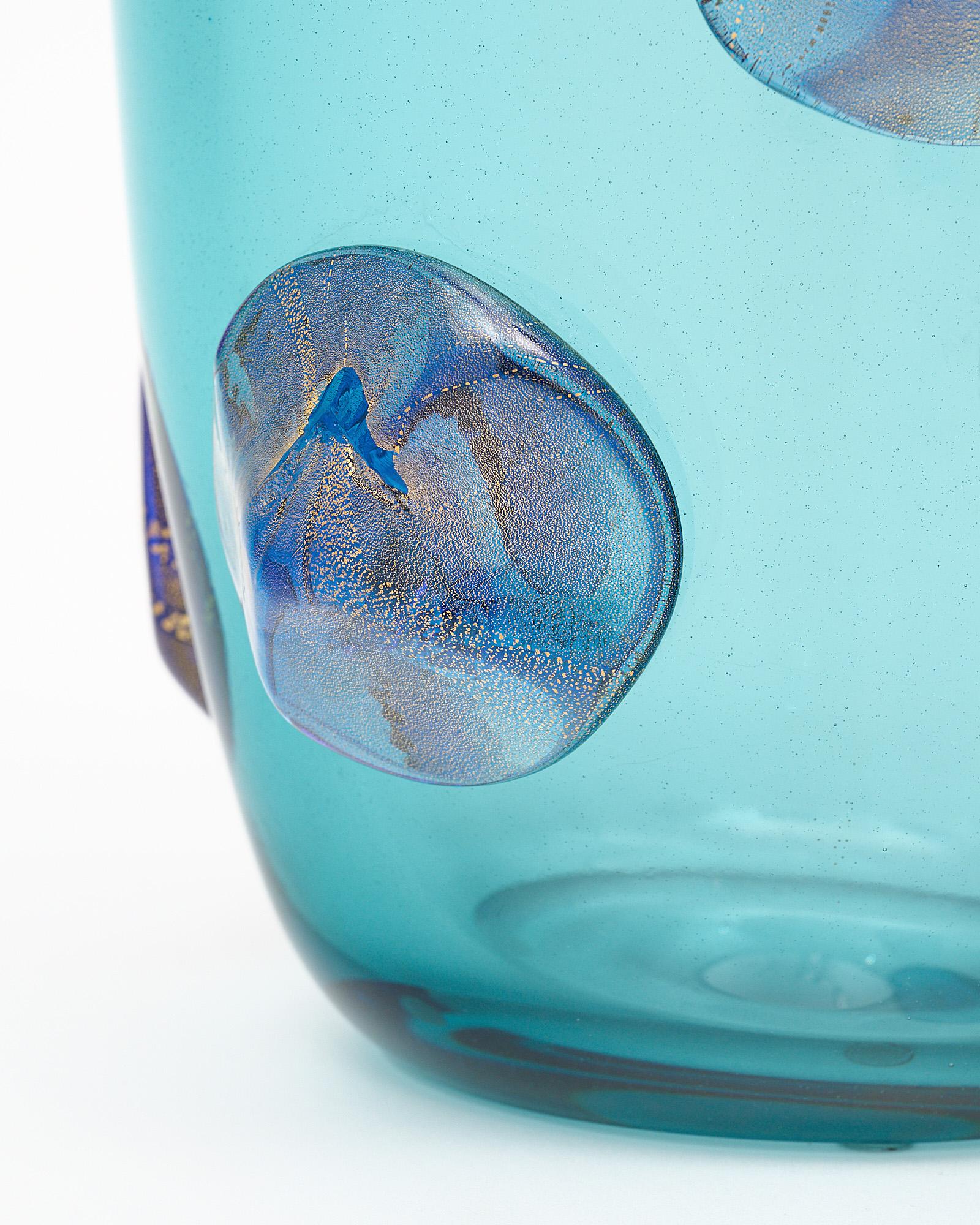Murano Glass Blue Medallion Vases For Sale 4