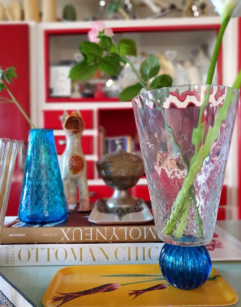 blue glass vase made in italy