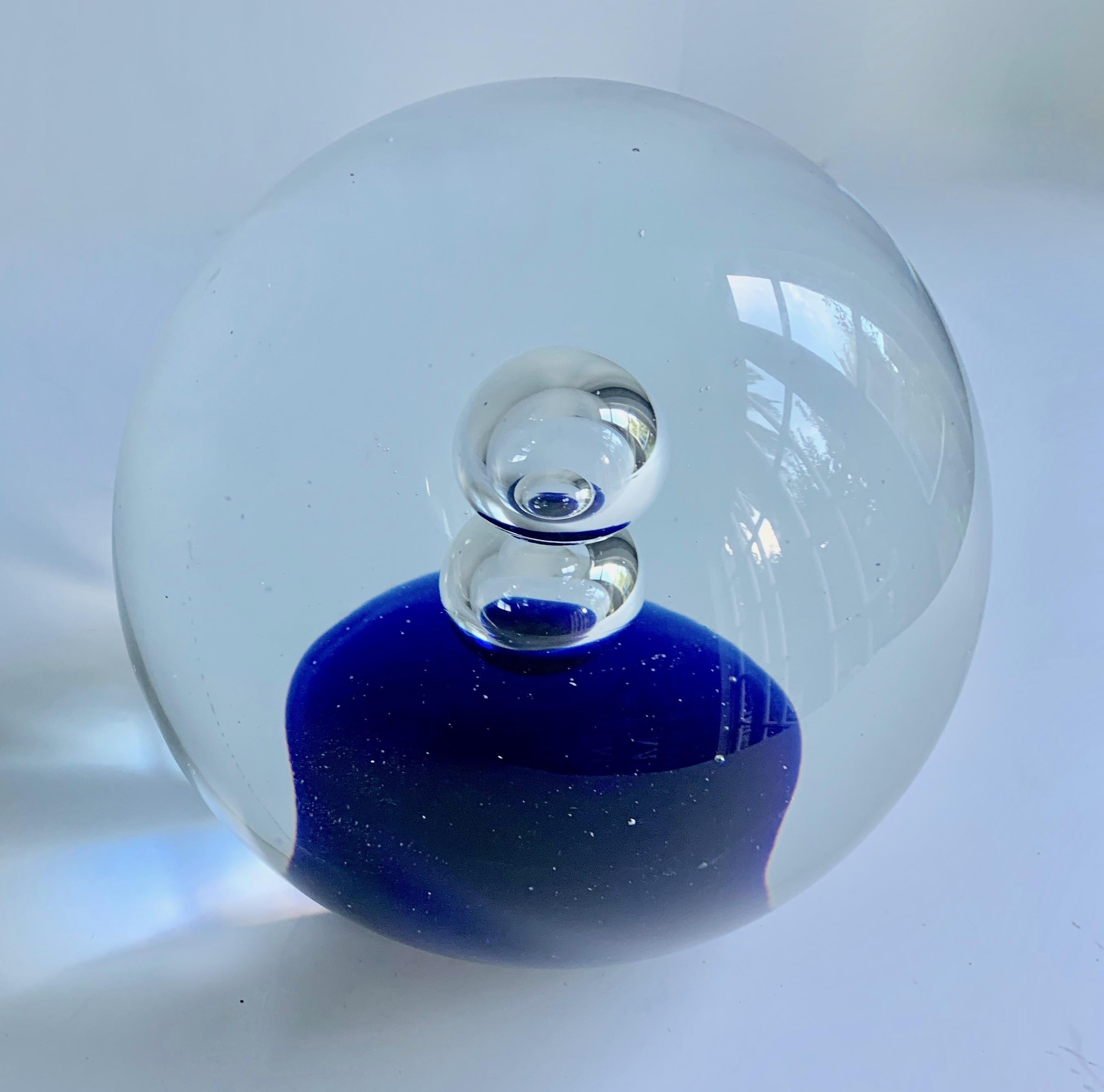Murano glass blue paperweight - large, simple and decorative.
