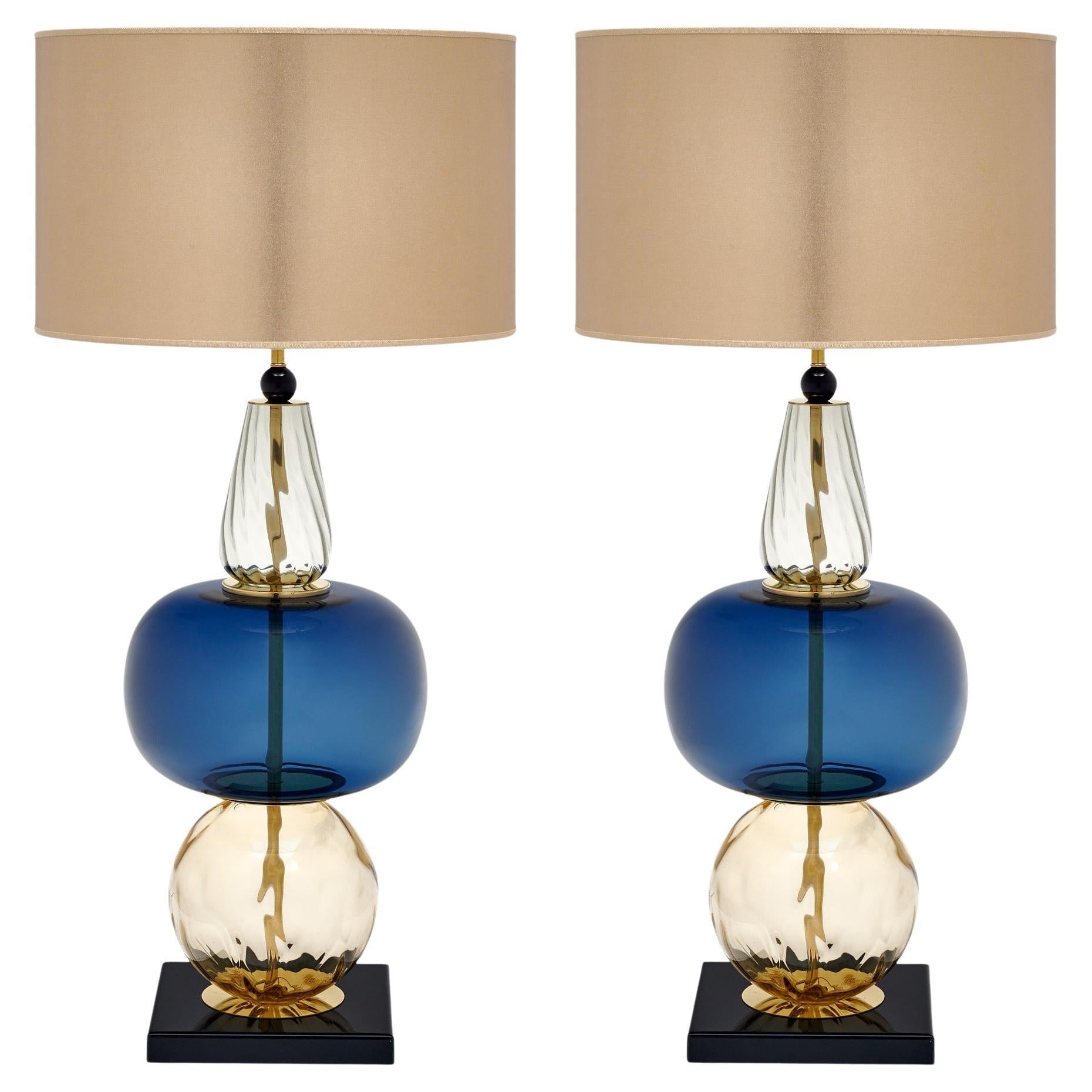 Murano Glass Blue Sottsass Style Lamps For Sale