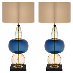 Murano Glass Blue Sottsass Style Lamps