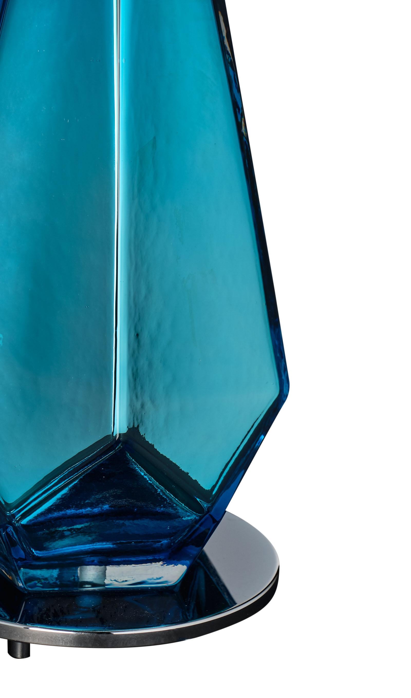 Murano Glass Blue “Specchiate” Lamps For Sale 2