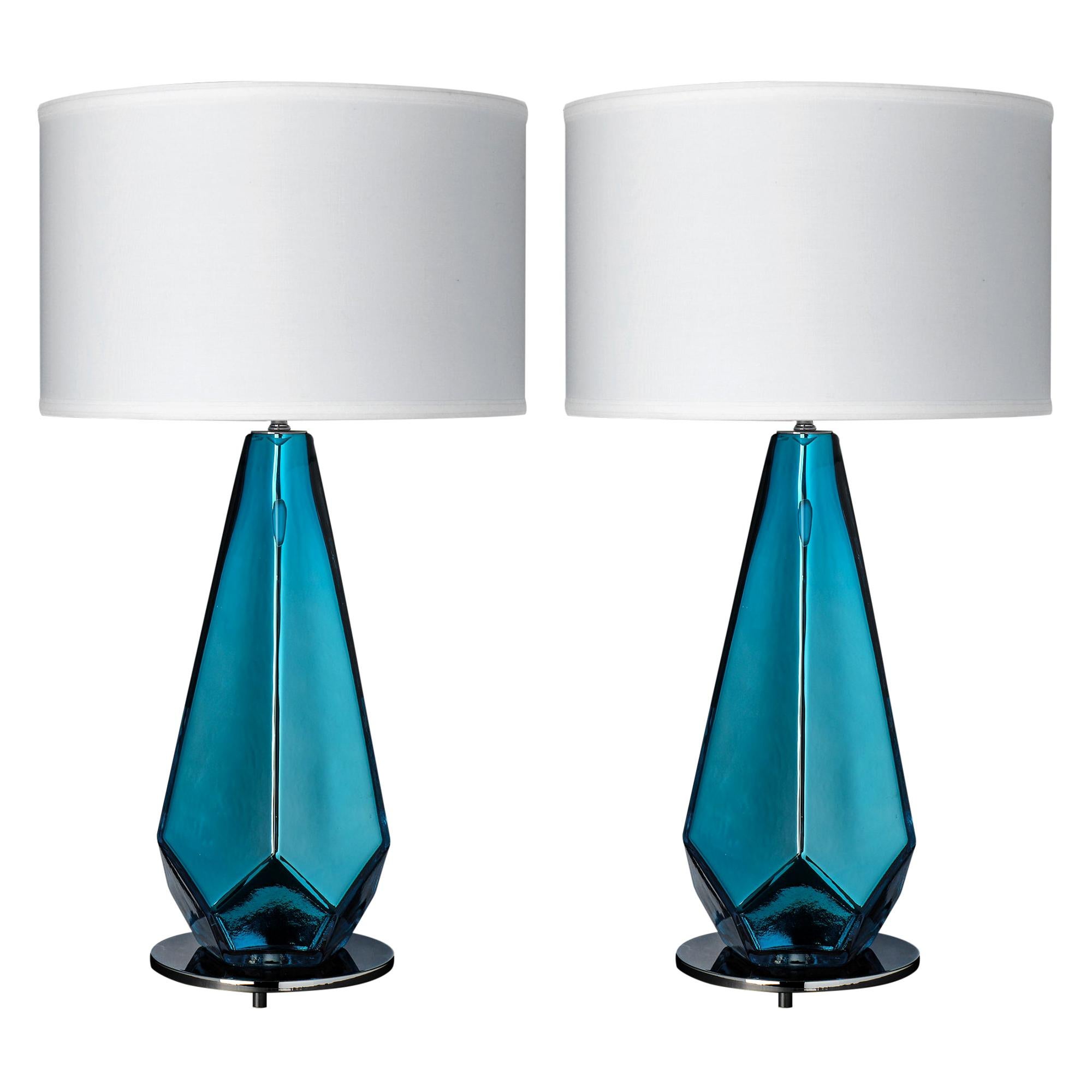 Murano Glass Blue “Specchiate” Lamps