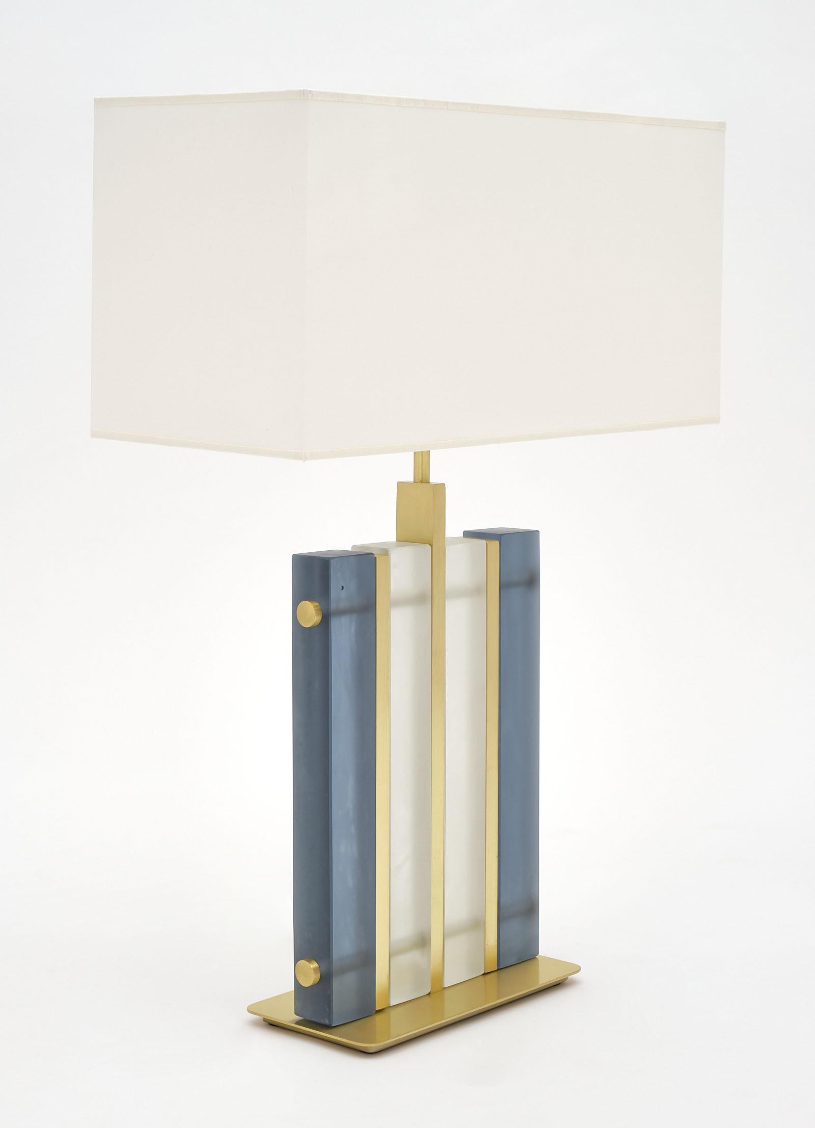 Modern Murano Glass Blue “Tormalina” Slab Lamps For Sale