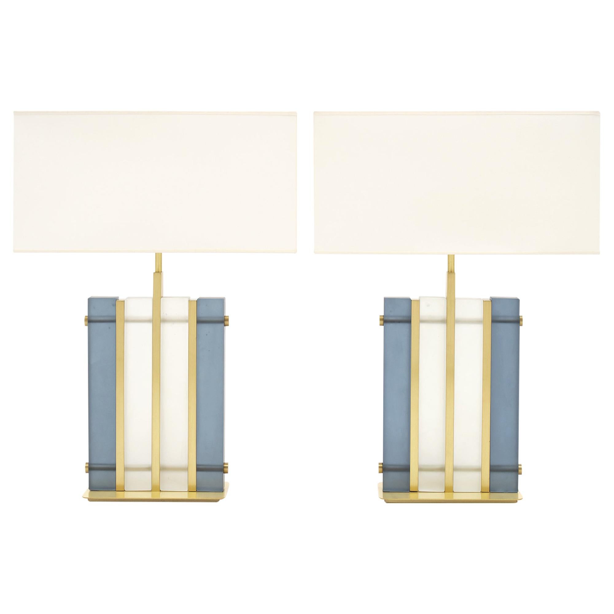 Murano Glass Blue “Tormalina” Slab Lamps